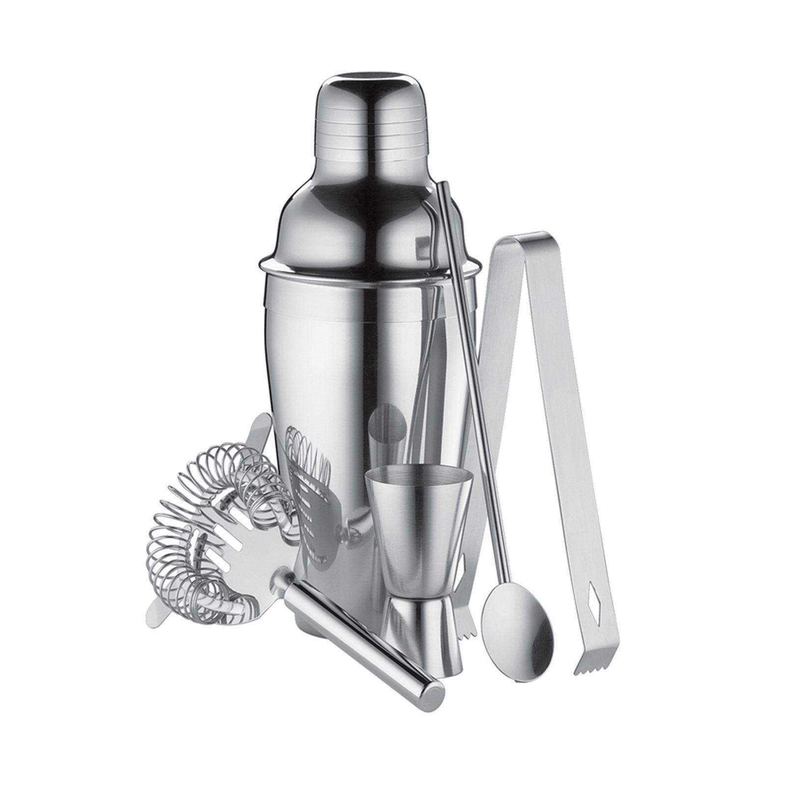 Cilio Cocktail Shaker Bar-Set 5-teilig, Edelstahl, (Set, 5-tlg., Cocktailshaker, Cocktaillöffel, Barmaß, Barsieb, Eiszange), Cocktailshaker
