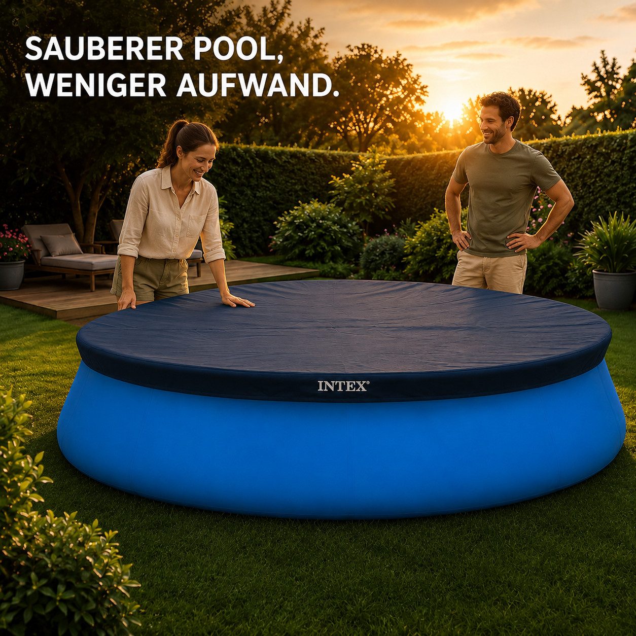 Intex Pool-Abdeckplane Poolabdeckung Ø305/366 cm – Schutz vor Schmutz, Regen & UV-Strahlung (1-St., Einzelartikel), UV-beständig, reißfest, integrierte Ablauföffnungen, 33 cm Überhang