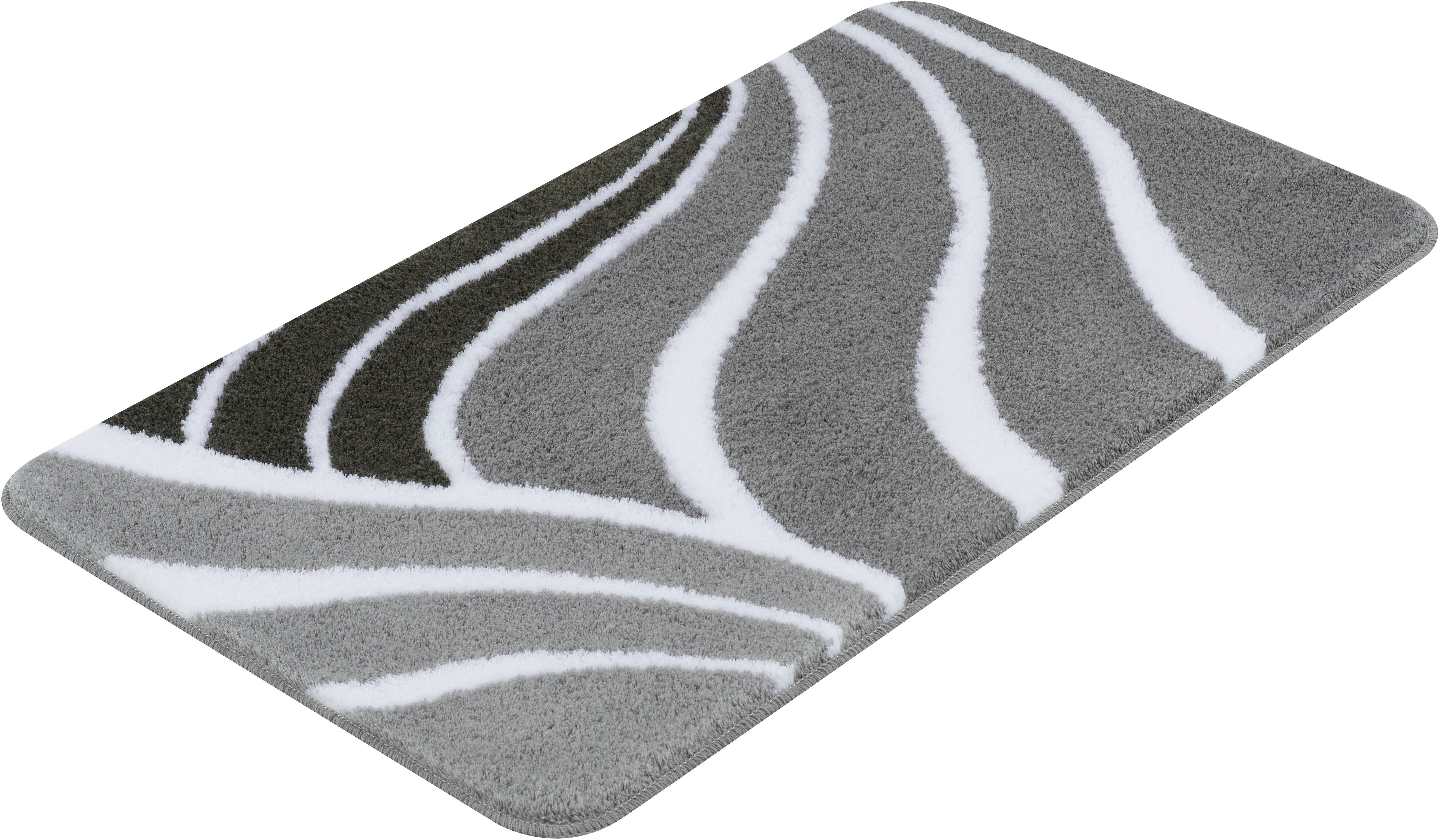 Kleine Wolke Badematte Flame, Höhe 15 mm, rutschhemmend beschichtet, fußbodenheizungsgeeignet, Polyacryl, rechteckig, Badteppich, modernes Wellen Design