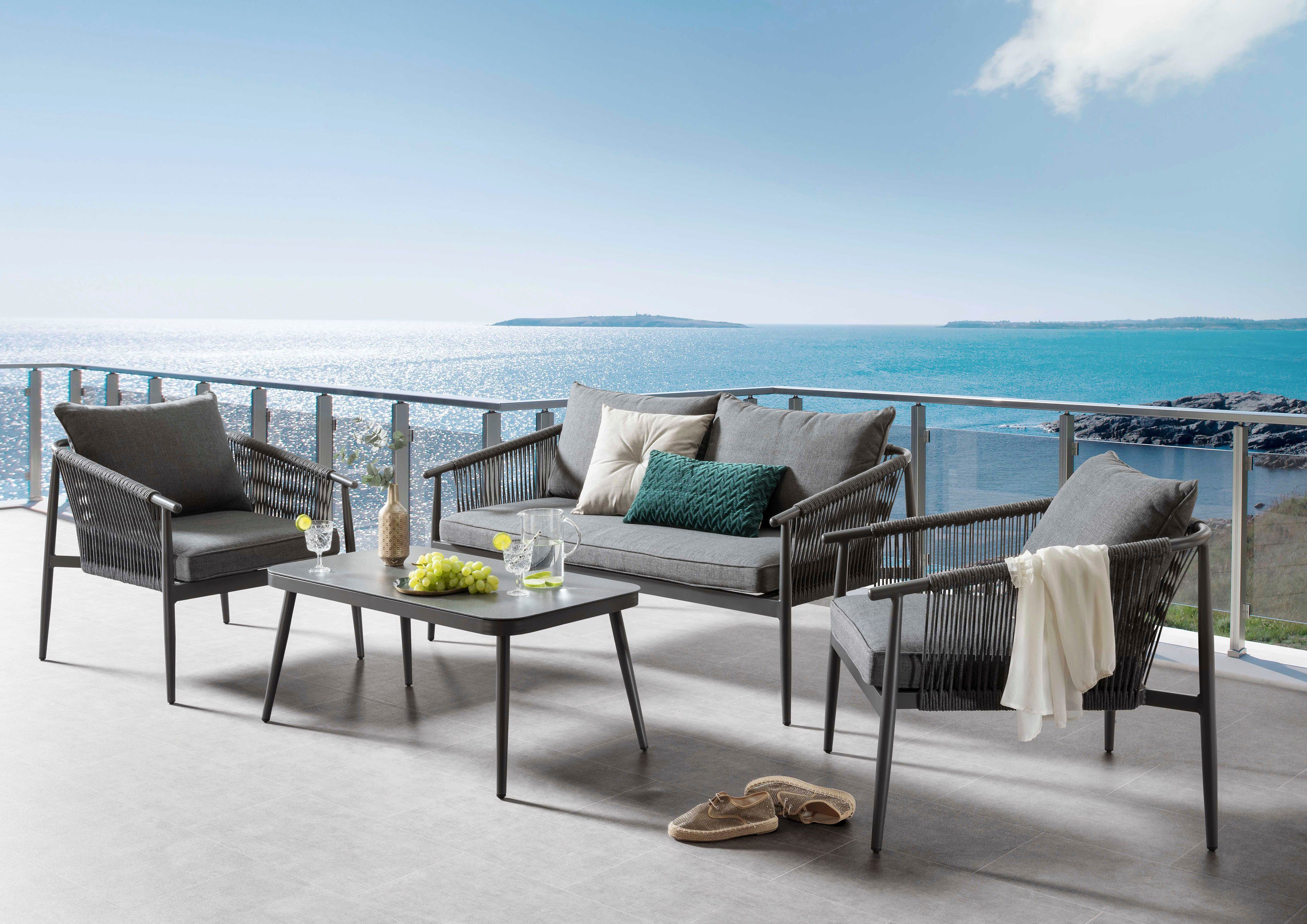 Destiny Gartenlounge-Set VERONA, (11-tlg., 1x 2er Sofa, 2x Sessel, 1x Tisch, inkl. Auflagen), Aluminium, Olefin-Rope