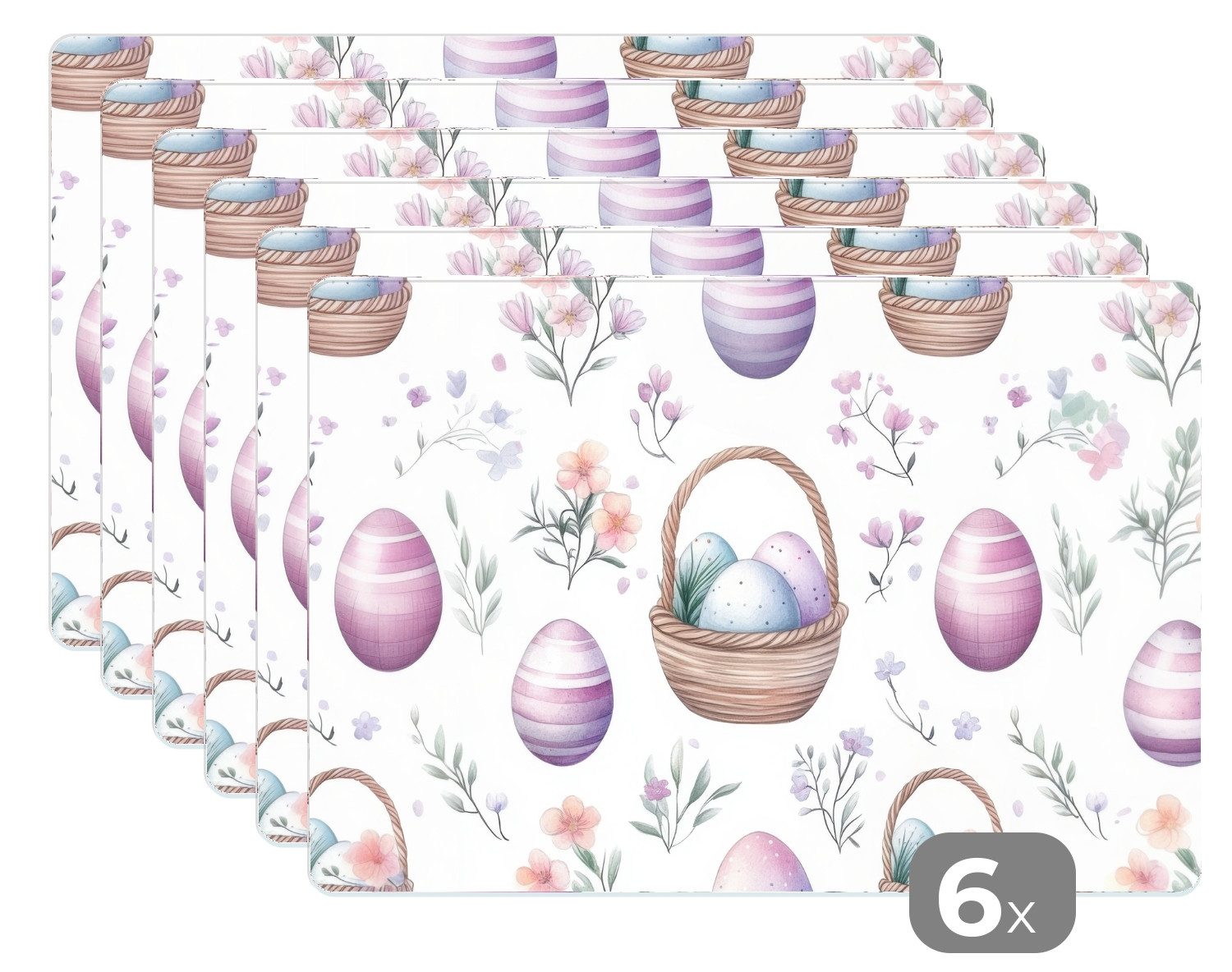 MuchoWow Platzset Blumen - Ostereier - Muster - Ostern Deko, (6-St), Platzsets, Tischset, Abwaschbar, Tischsets, Platzdeckchen