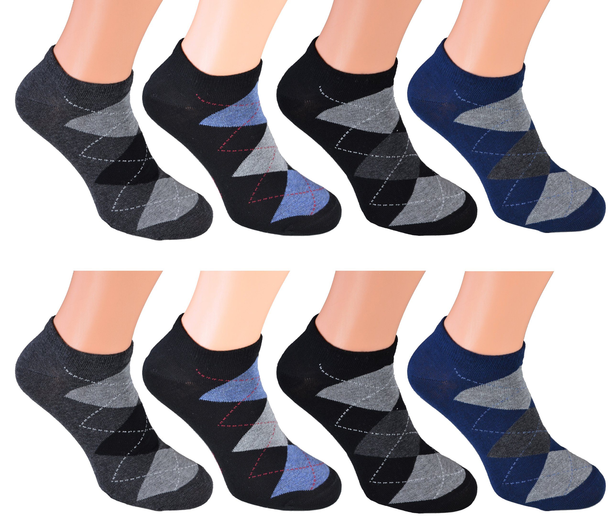 Baumwolle - Rautenmotiv Socken (8-Paar) verschiedene Söckchen Modelle Paar underwear 8 für Sneakersocken Herren Füsslinge Cocain Sneaker