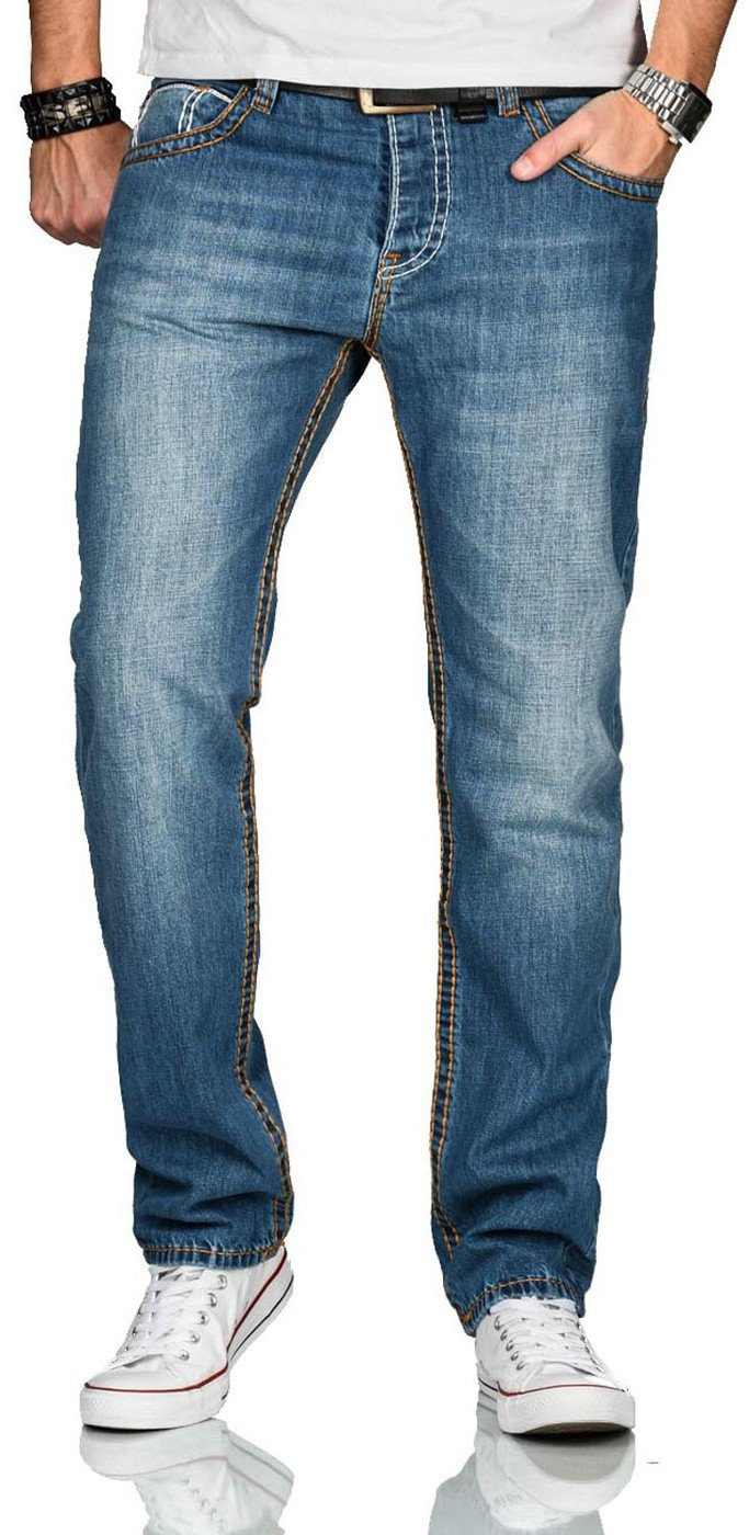 Alessandro Salvarini Straight-Jeans ASMatteo mit hellblau dicken Nähten