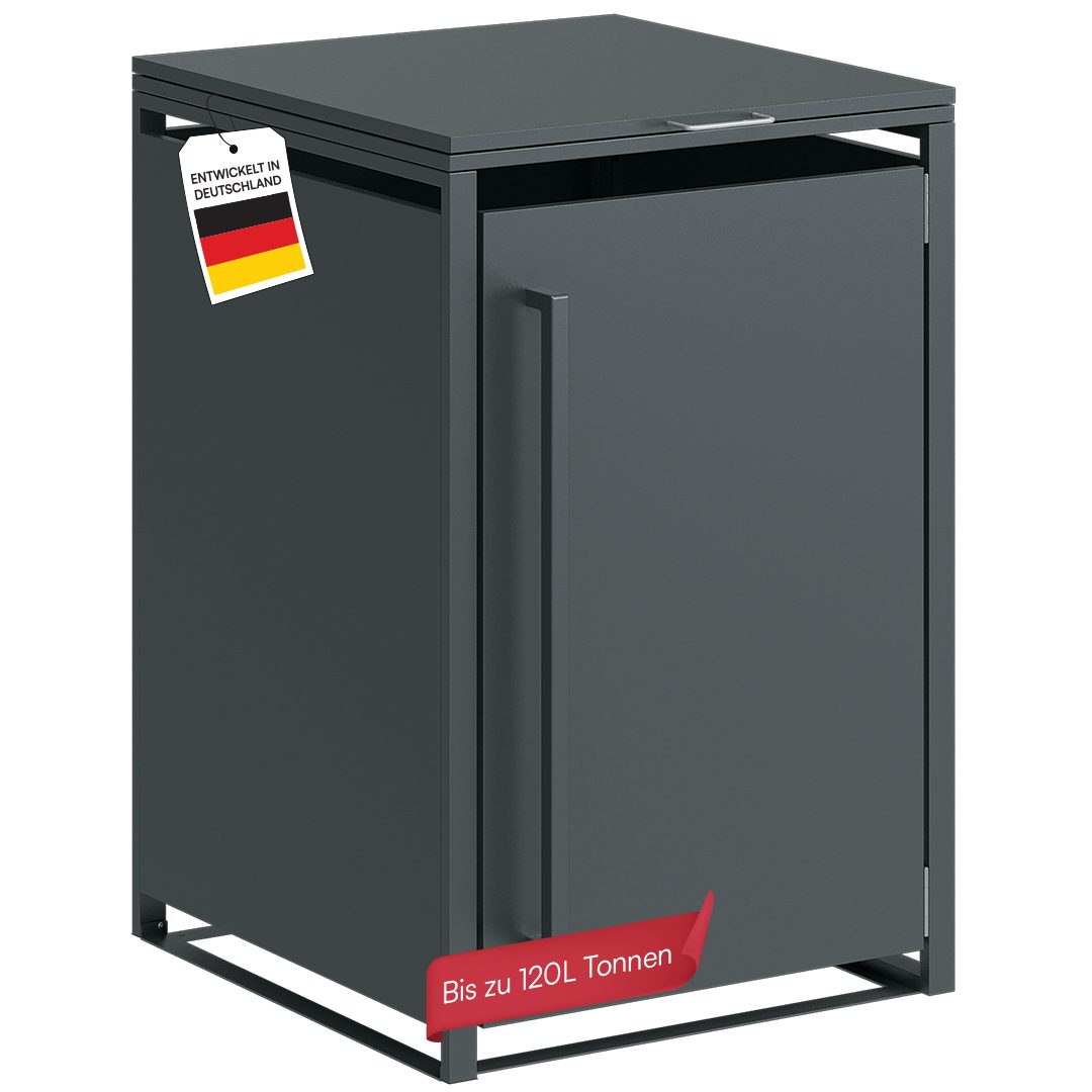 STEELSØN Mülltonnenbox Xalara aus verzinktem Stahl (Anthrazit, verfügbar mit 1, 2, 3, 4, oder 5 Türen), Für 1 Tonne bis 120L