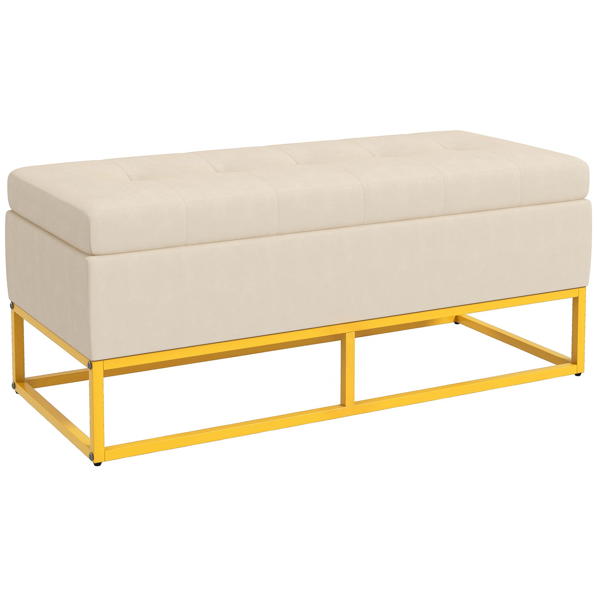 HOMCOM Sitzbank Bettbank, Truhenbank mit Stahlbeine, Samtoptik, für Wohnzimmer (Aufbewahrungsbank, 1-St., Lagerbank), Beige, 110 x 44 x 49 cm. Reduzierter Preis € 120,90. Unverbindliche Preisempfehlung € 221,90