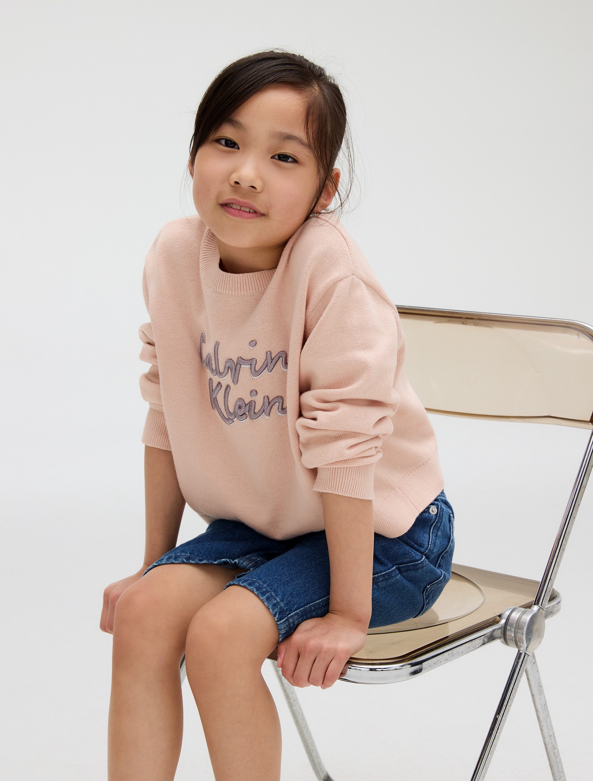Calvin Klein Jeans Rundhalspullover LOGO METALLIC INTERSIA für Kinder bis 16 Jahre, große Stickerei
