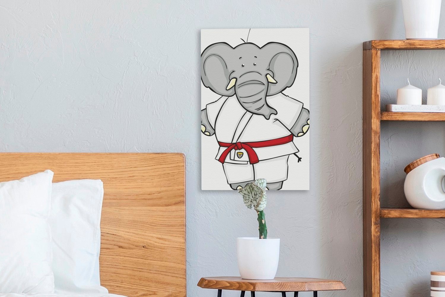 Zackenaufhänger, Judokleidung, fertig bespannt Illustration Eine Elefanten eines inkl. St), Leinwandbild Leinwandbild in Gemälde, (1 20x30 OneMillionCanvasses® cm