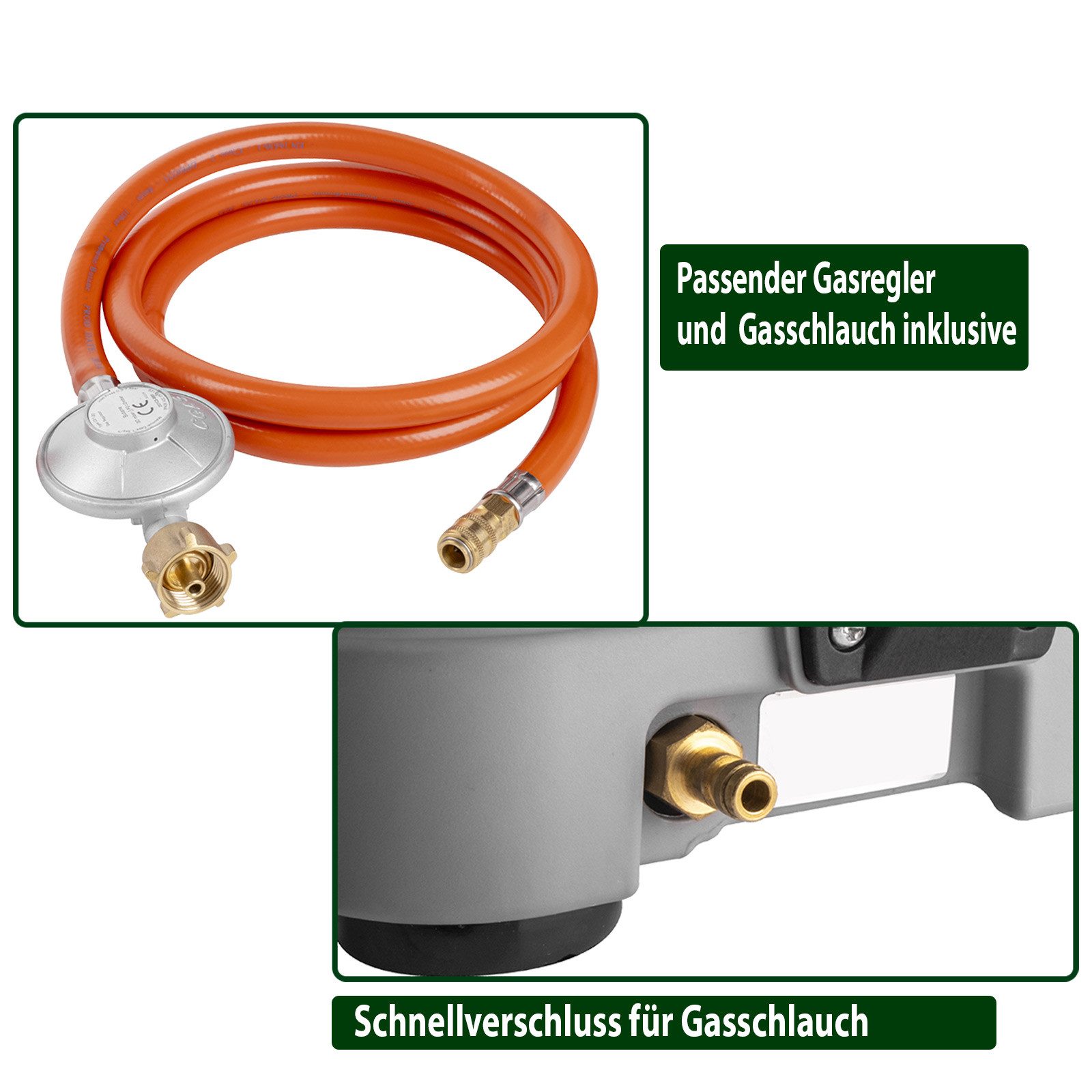 BRUNNER Gaskocher BRUNNER POWERKOOK Camping Gaskocher 2-flammig + Regler + Schlauch, (50mbar - Mit Gasregler + Gasschlauch)
