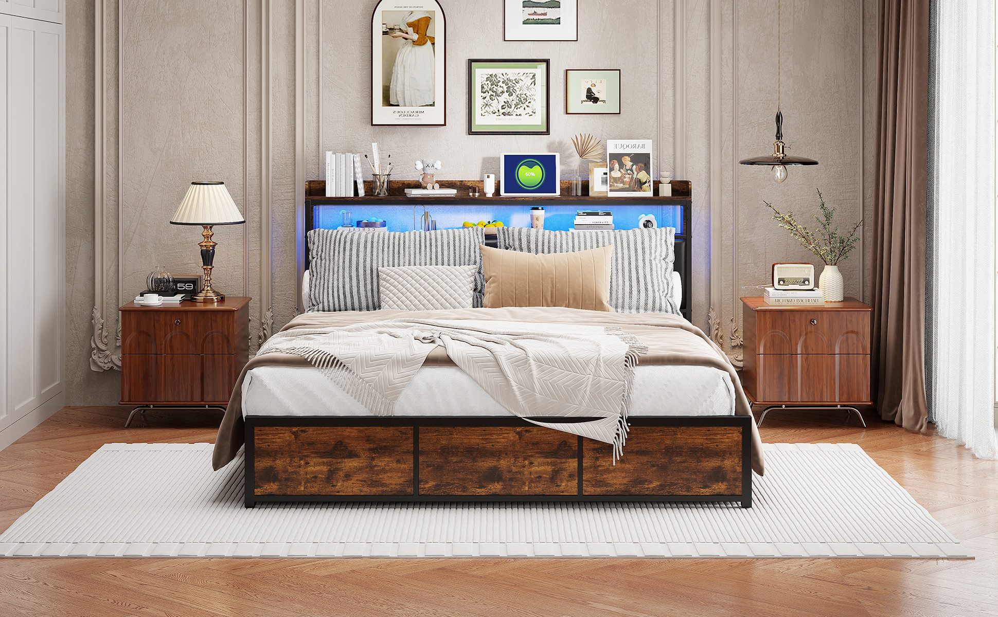 FUROKOY Metallbett Polsterbett Stauraumbett,Doppelbett mit LED-Beleuchtung günstig online kaufen