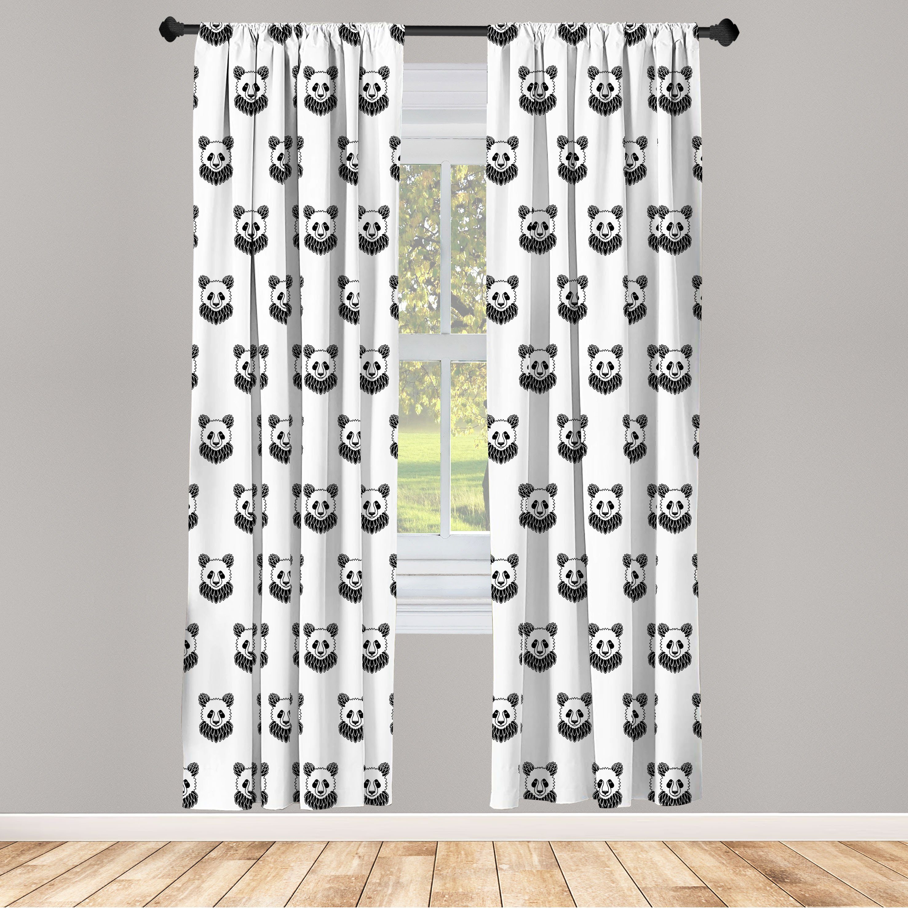 Gardine Vorhang für Wohnzimmer Schlafzimmer Dekor, Abakuhaus, Microfaser, Tätowieren Panda-Bär Portraits