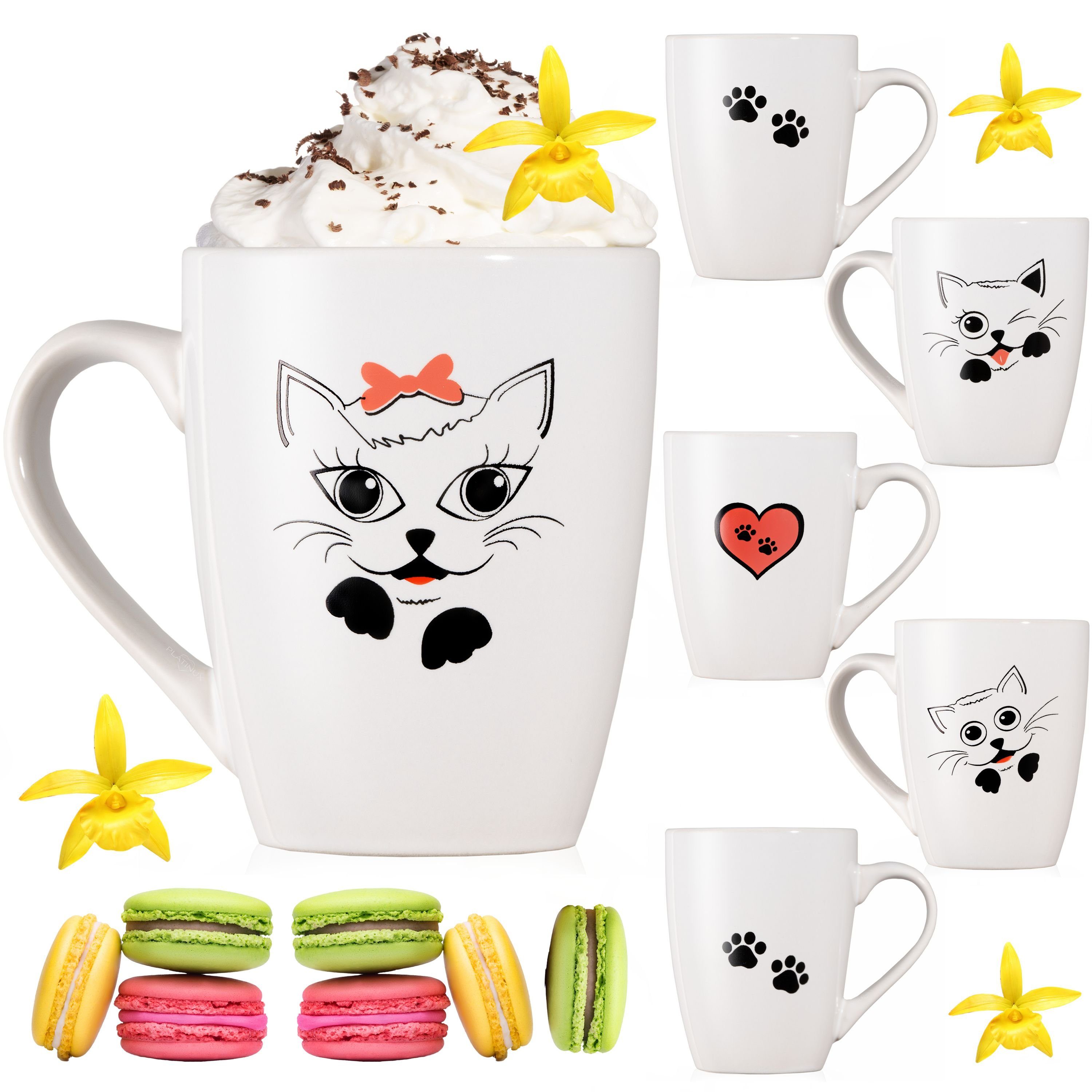 PLATINUX Tasse Katzen Kaffeetassen, Keramik, 250ml Set Teetasse Kaffeebecher mit Katzen-Motiven Tasse Teebecher