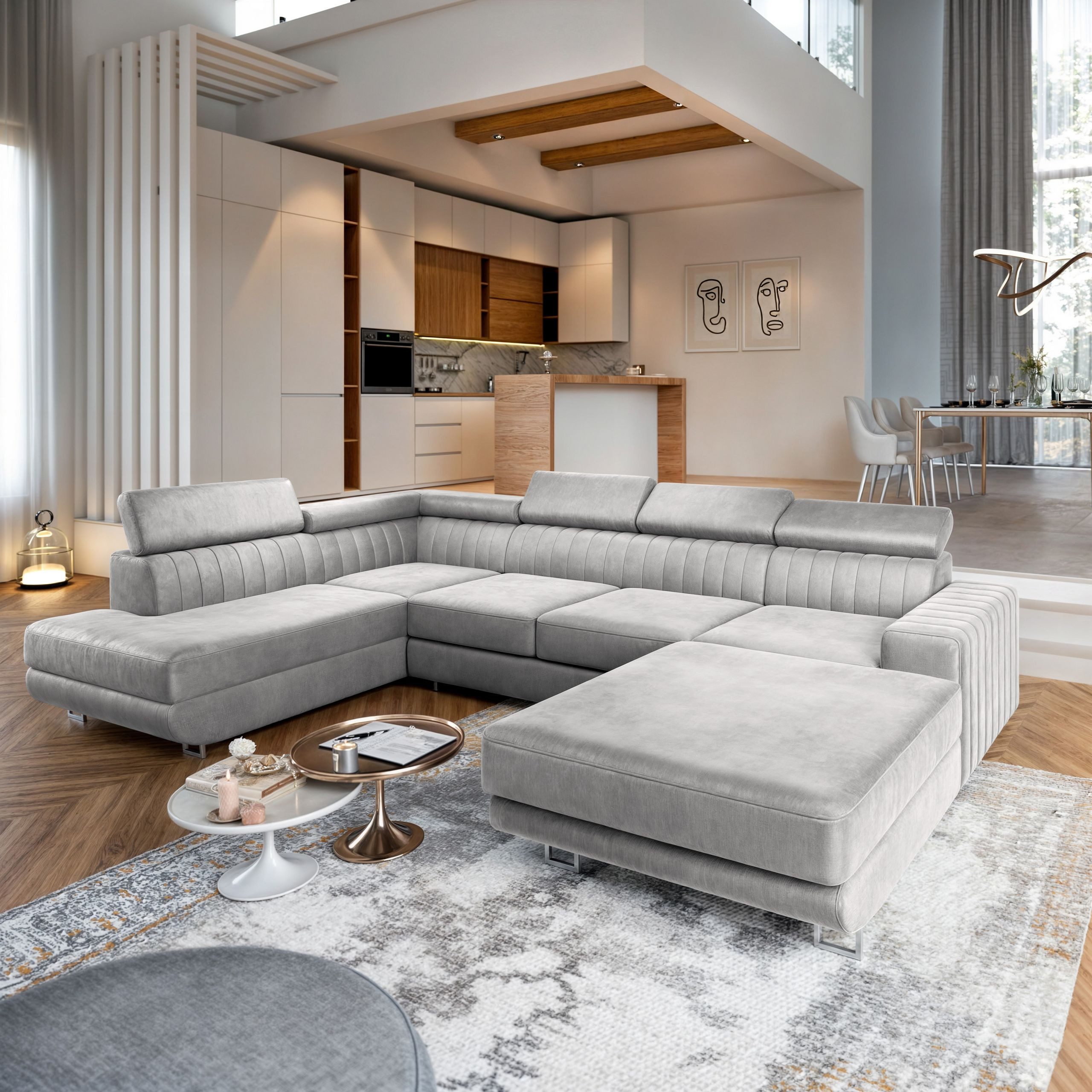 Masseno Ecksofa SIENA mit Schlaffunktion U-Form, Sofa mit Bettkasten günstig online kaufen