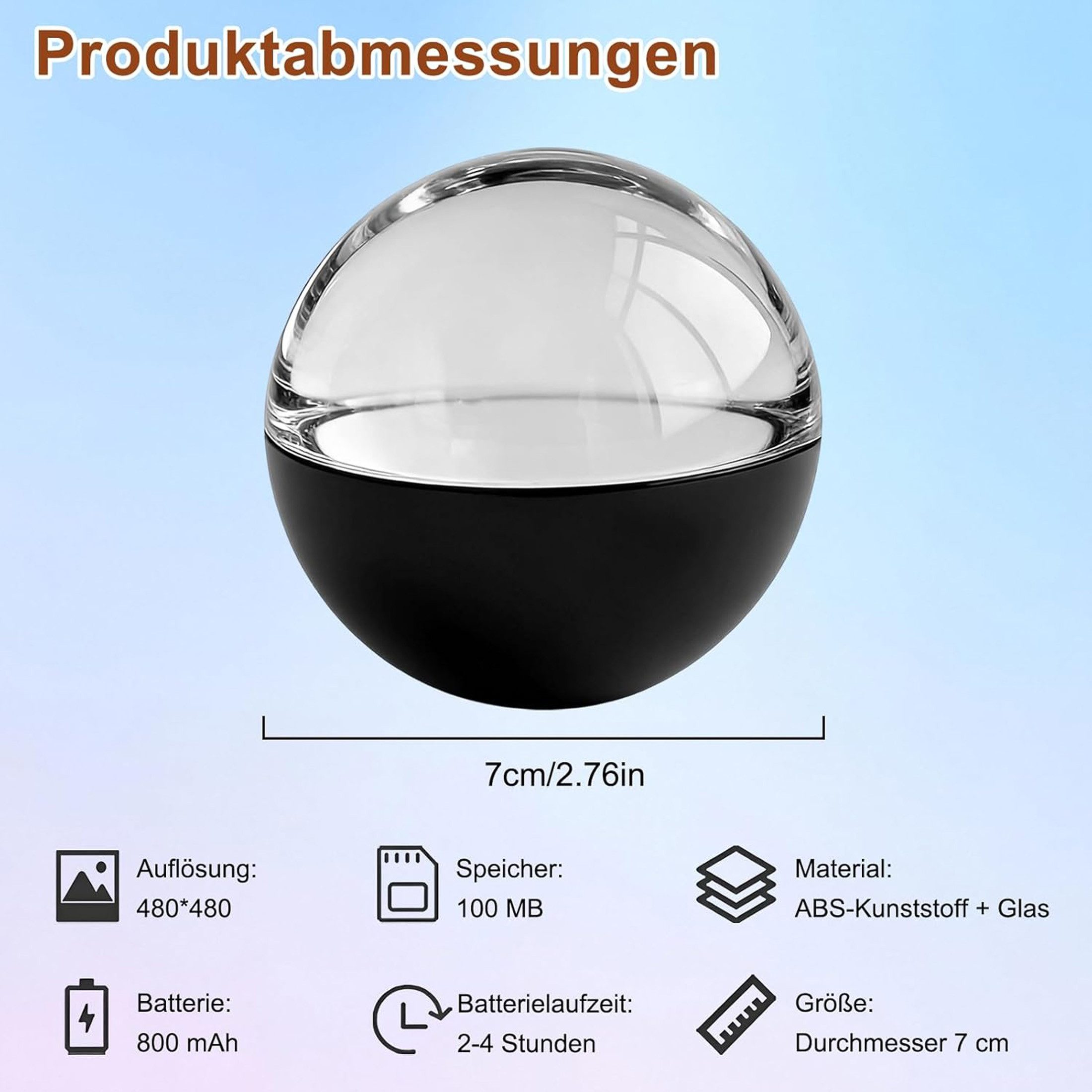 ibettertec Generisch Kristallkugel Video Player 7cm Video Erinnerungskugel MP4-Player (3D Digitalanzeige Kristallfoto Erinnerungs Kugel)