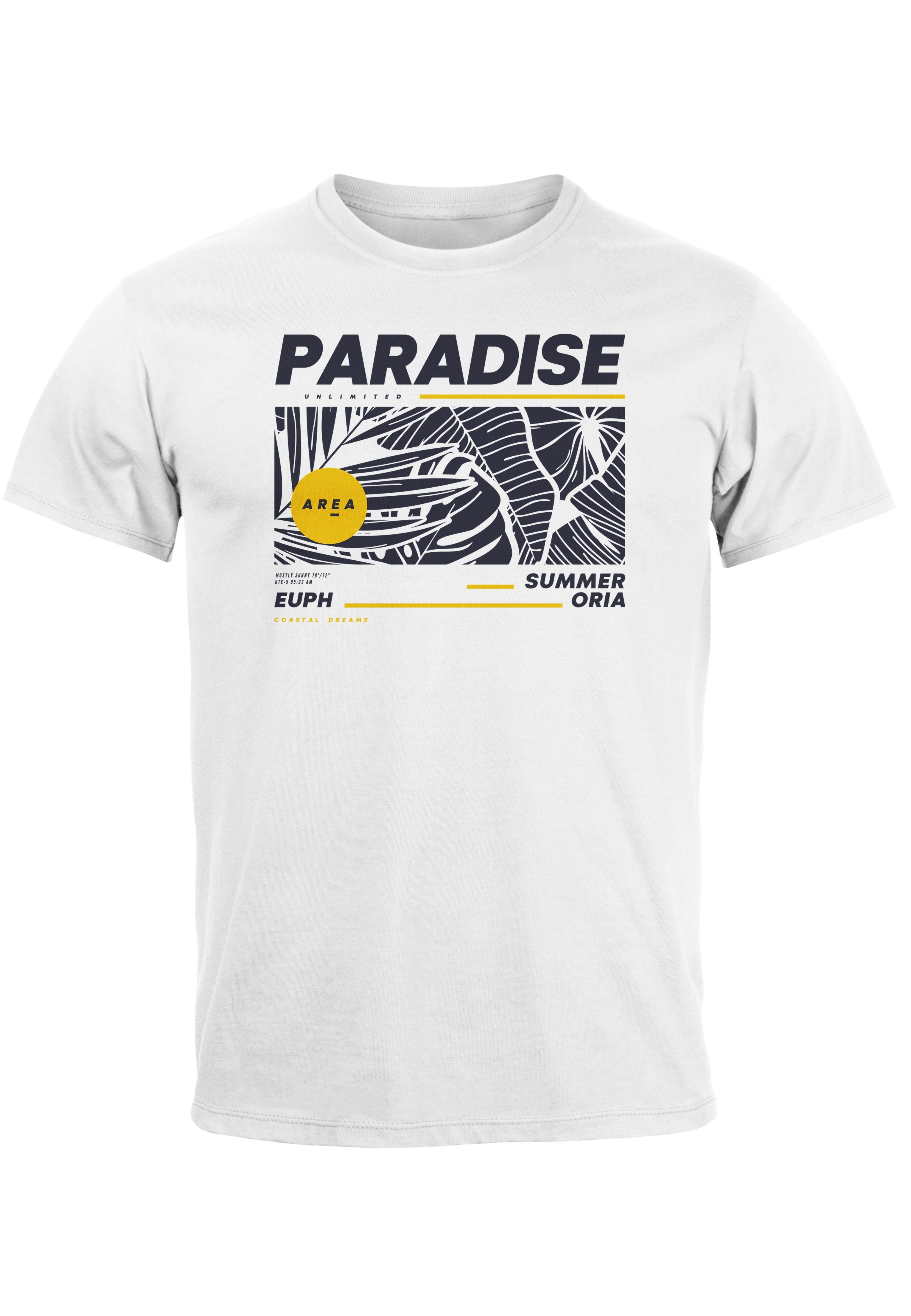 Neverless Print-Shirt Herren T-Shirt Paradise Unlimited Sommer Motiv Aufdruck Teachwear Fash mit Print weiß