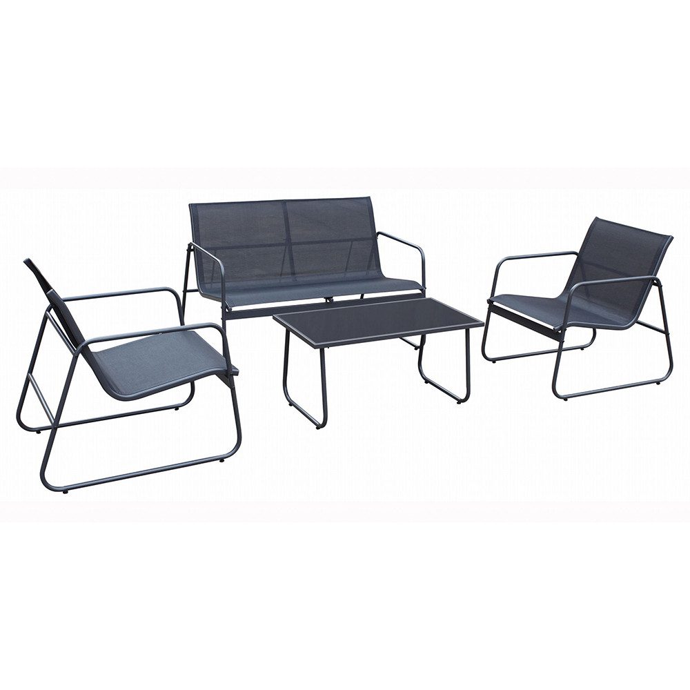 acamp Gartenlounge-Set Gartenmöbel Set Stahl 4 teilig mit Sicherheitsglas Tisch, (Atmungsaktiver Sitzkomfort wetterfest für Garten Terrasse Balkon), Pulverbeschichtetes Stahlgestell rostgeschützt Acatex Gewebe
