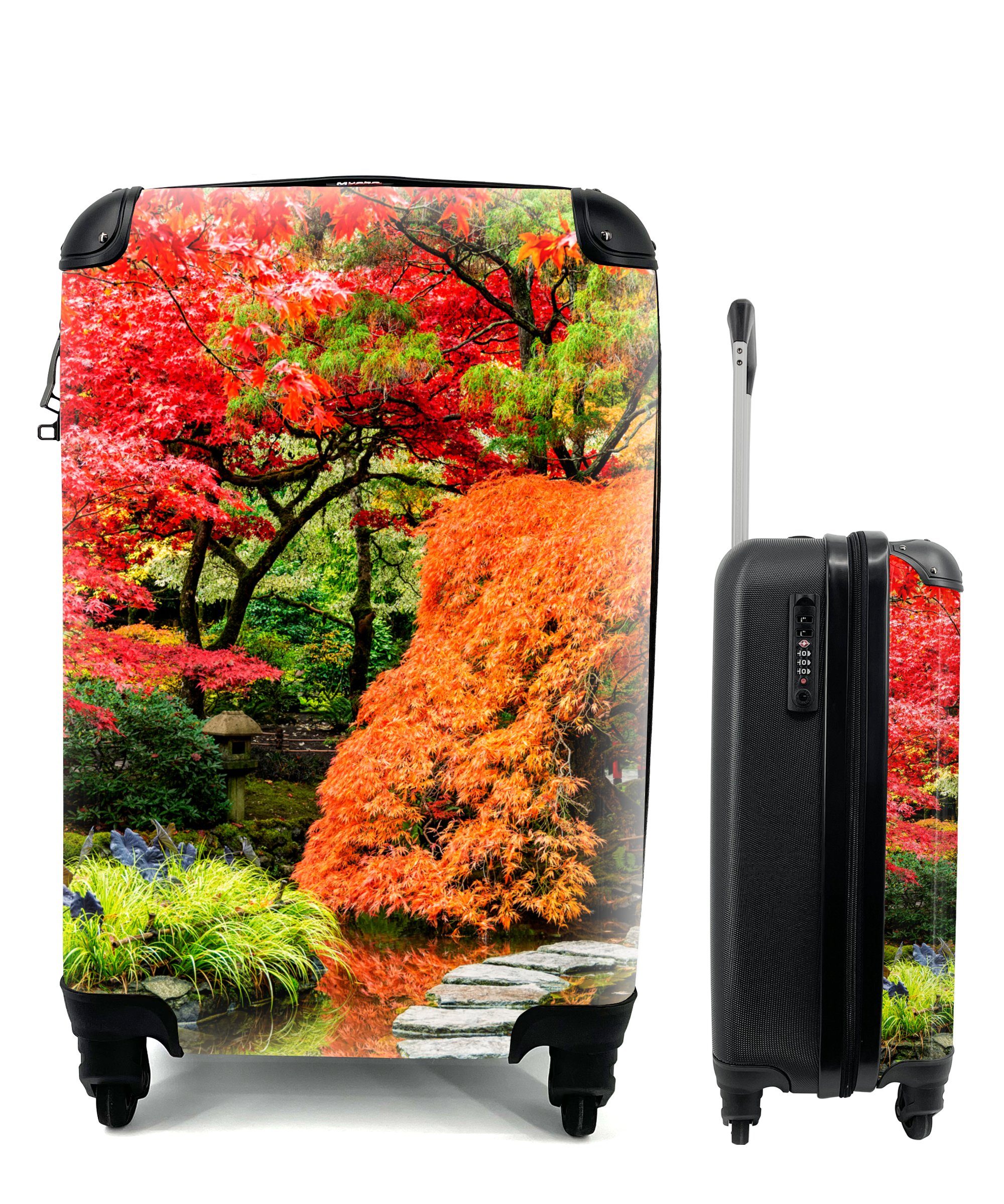 MuchoWow Handgepäckkoffer Bäume - Japanisch - Steine - Weg - Natur, 4 Rollen, Reisetasche mit rollen, Handgepäck für Ferien, Trolley, Reisekoffer