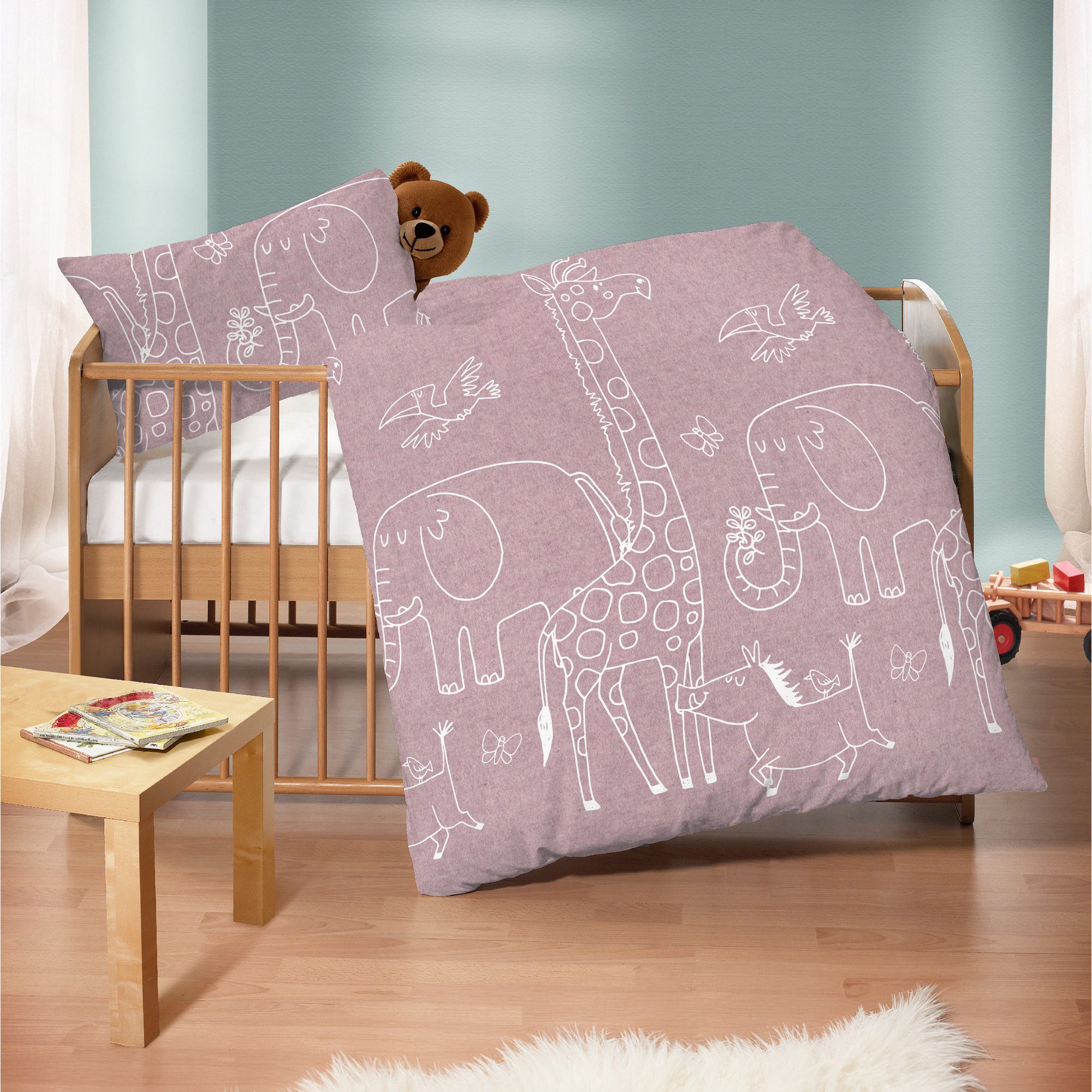 Biberna Kinderbettwäsche Kinder-Bettwäsche, Baumwolle, Melange-Flanell Tiermotive – Bild 2 von 5