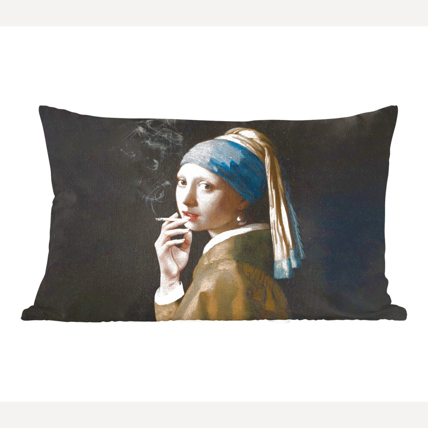 MuchoWow Dekokissen Das Mädchen mit dem Perlenohrring - Vermeer - Zigaretten, Wohzimmer Dekoration, Zierkissen, Dekokissen mit Füllung, Schlafzimmer
