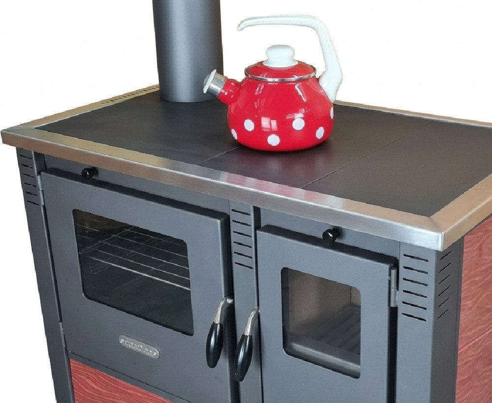 ProTermo Festbrennstoffherd PANONIA Kacheln bordeaux, linke Version, 8,5 kW