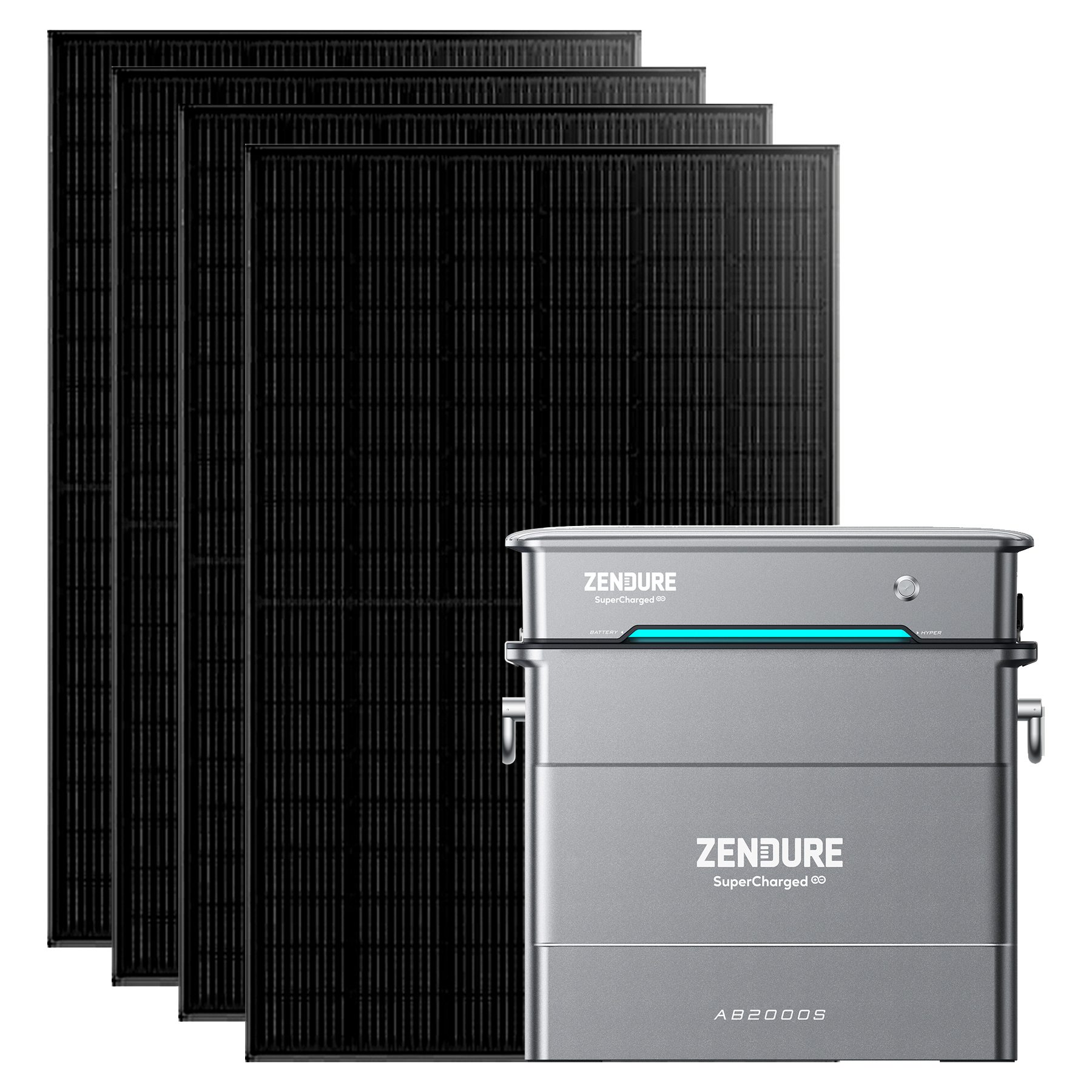 ZENDURE SuperCharged Balkonkraftwerk 1740W Balkonkraftwerke mit Zendure AIO Solution 1920WH/3840WH, 1200,00 W, LiFePO4, (Set, 4 *435W Solarmodul mit Hyper 2000 und Speicher AB2000S), Bidirektionale AC-gekoppelteIP65, Intelligente Einstellungen