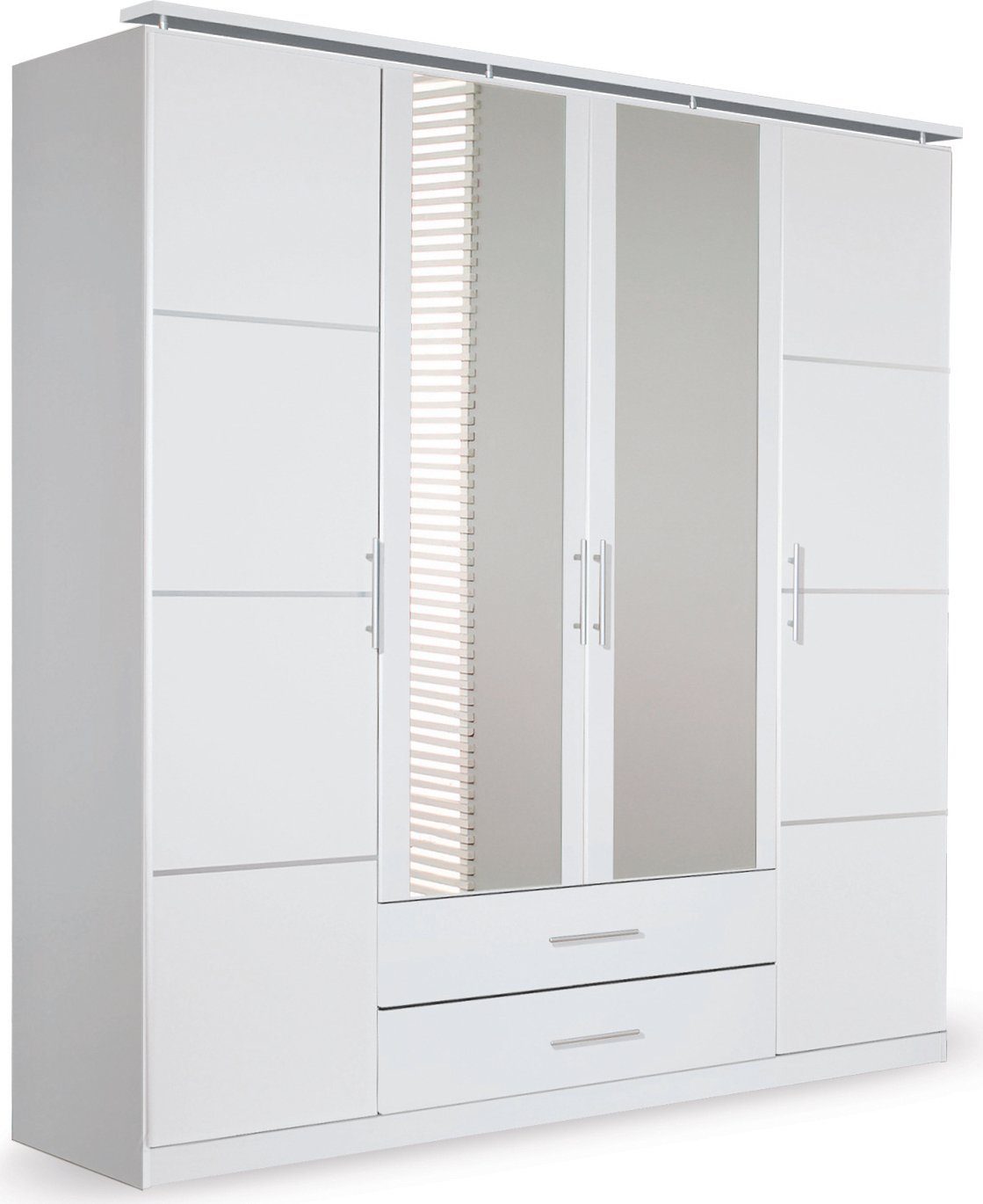 rauch Drehtürenschrank Micro mit eleganten Aufleistungen und praktischen Außenschubkästen