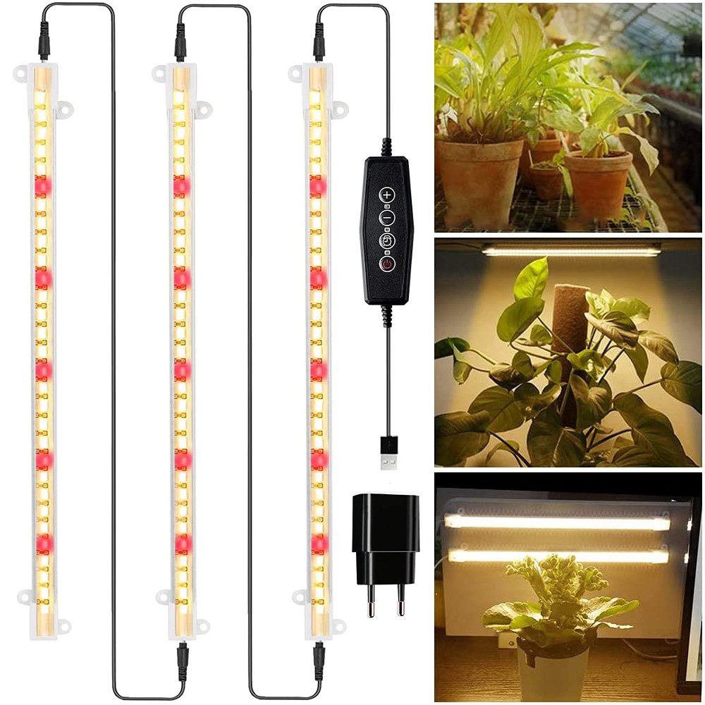 Qualra Pflanzenlampe 3500K LED Pflanzenlampe Vollspektrum Sonnenlicht Dimmbar Grow Lampe, 5 Helligkeitsstufen Timer 4/8/12Hours