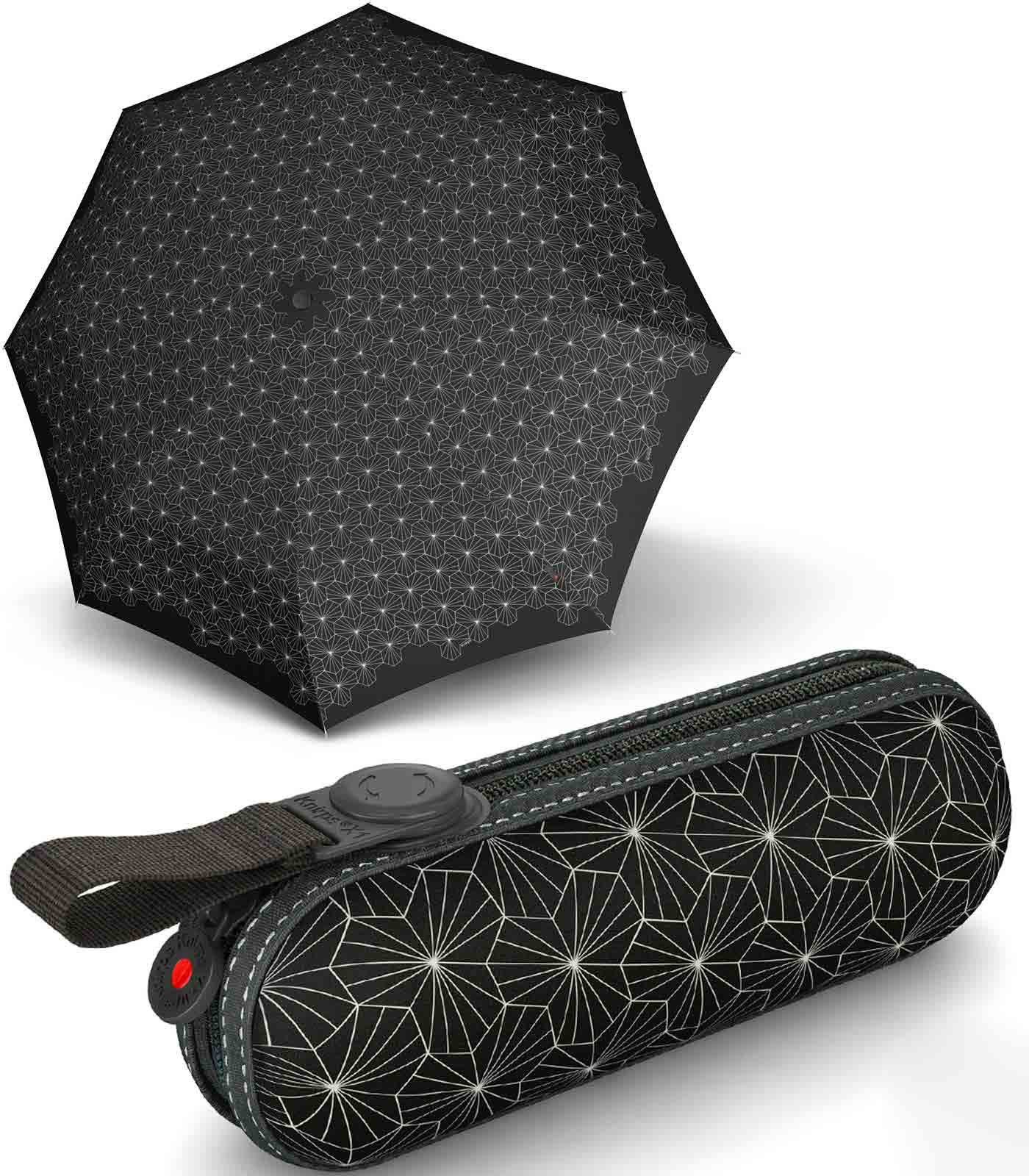 Knirps® Taschenregenschirm Super Mini X1 im Hard-Case - Lotus, der kleine, leichte, kompakte Begleiter schwarz-weiß