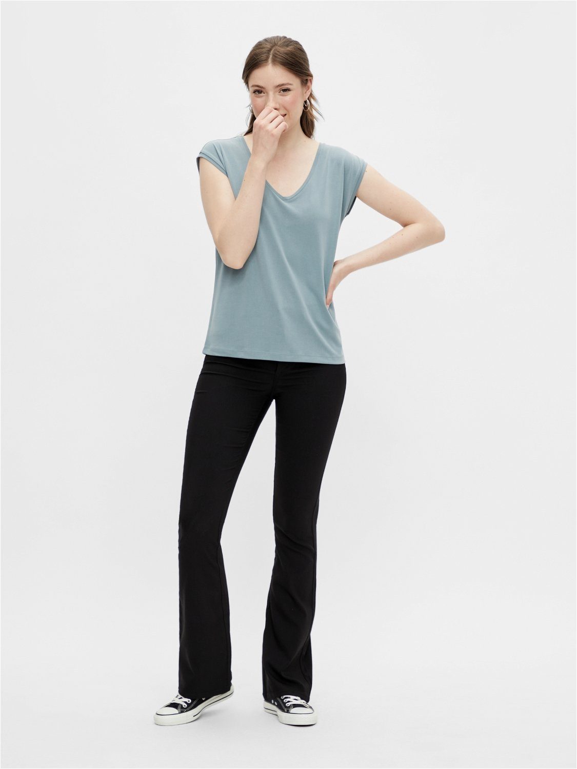 pieces Kurzarmshirt PCKAMALA TEE NOOS BC Materialmix, regular fit
