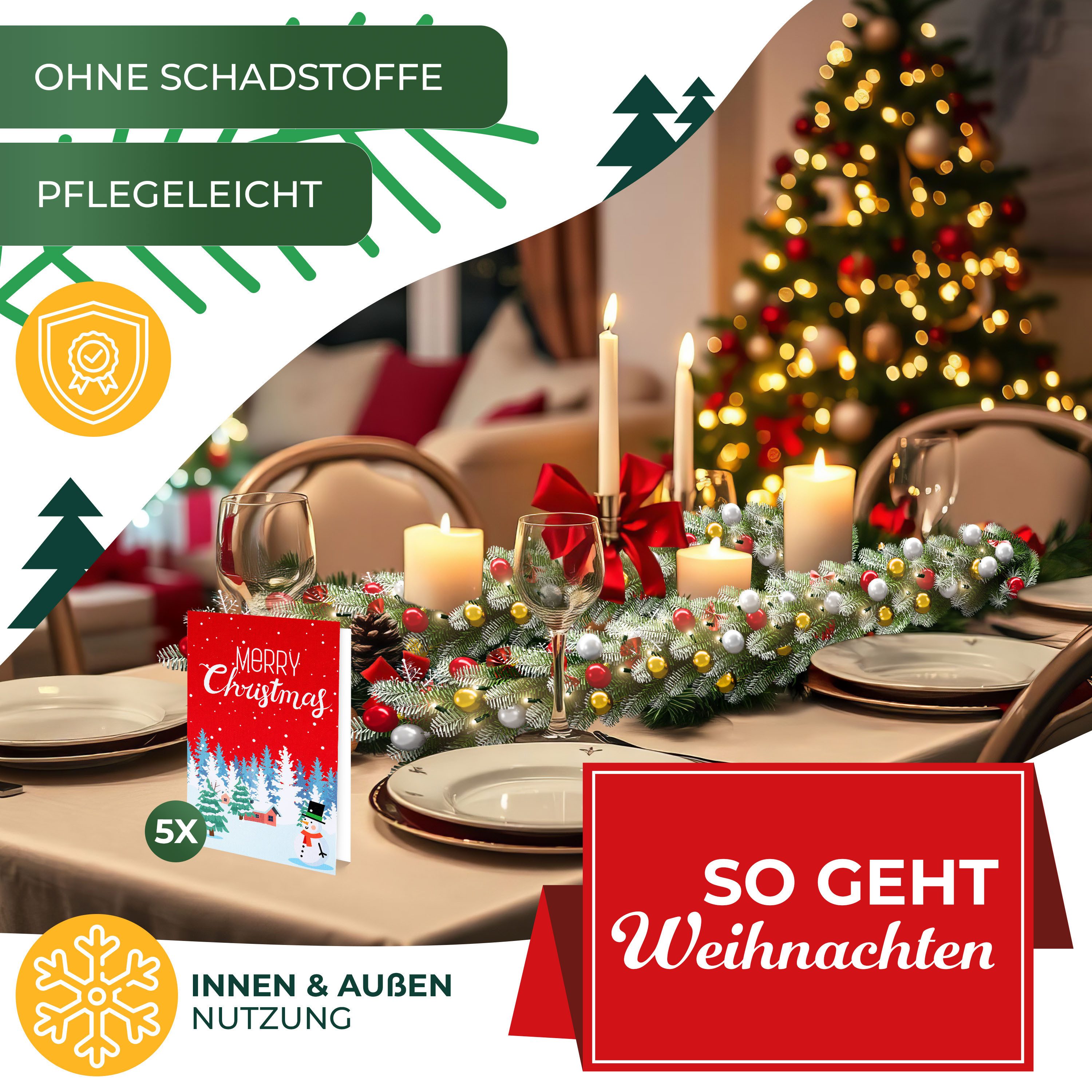 Kunstgirlande Weihnachtsgirlande LED Girlande 5m inkl. Deko-Schmuck & Fernbedienung, KESSER, Weihnachtsdeko, Tannengirlande mit LED-Beleuchtung, In & Outdoor – Bild 5 von 5