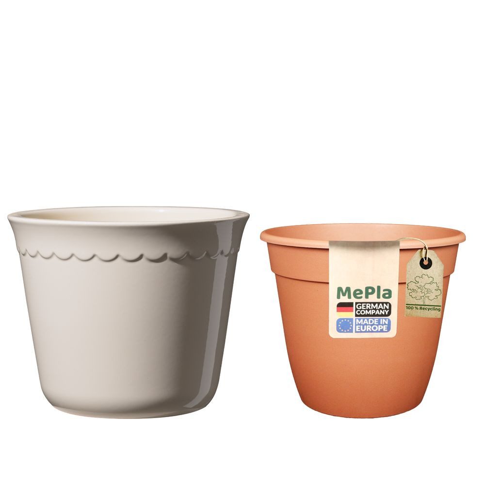 Heimwerkercenter Übertopf MePla - Set - Übertopf Bergen ø14 - Creme + Pflanztopf ø12