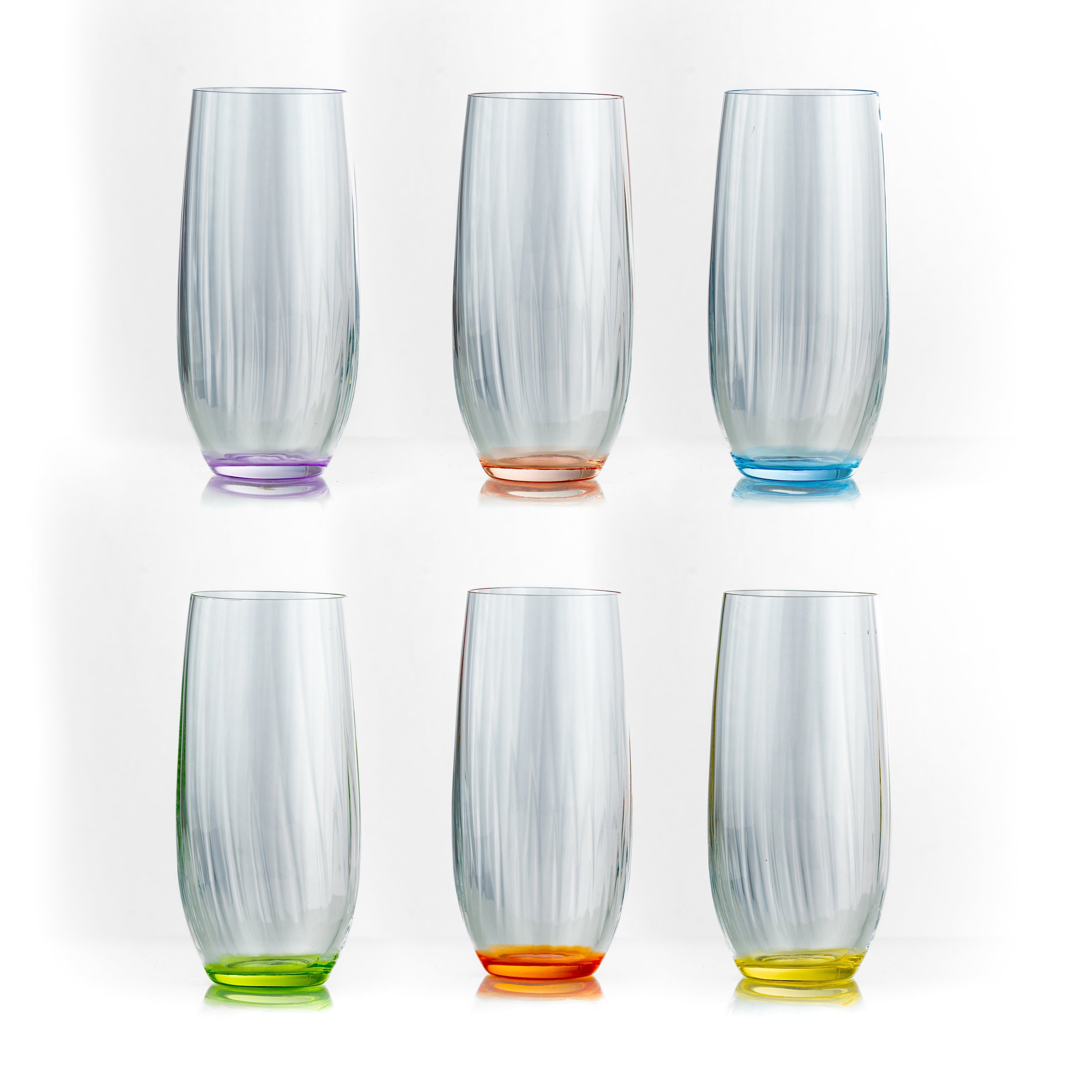 Crystalex Longdrinkglas Club 350 ml Longdrinks 6er Set, Kristallglas, 6-teilig, mehrfarbig, geriffelt