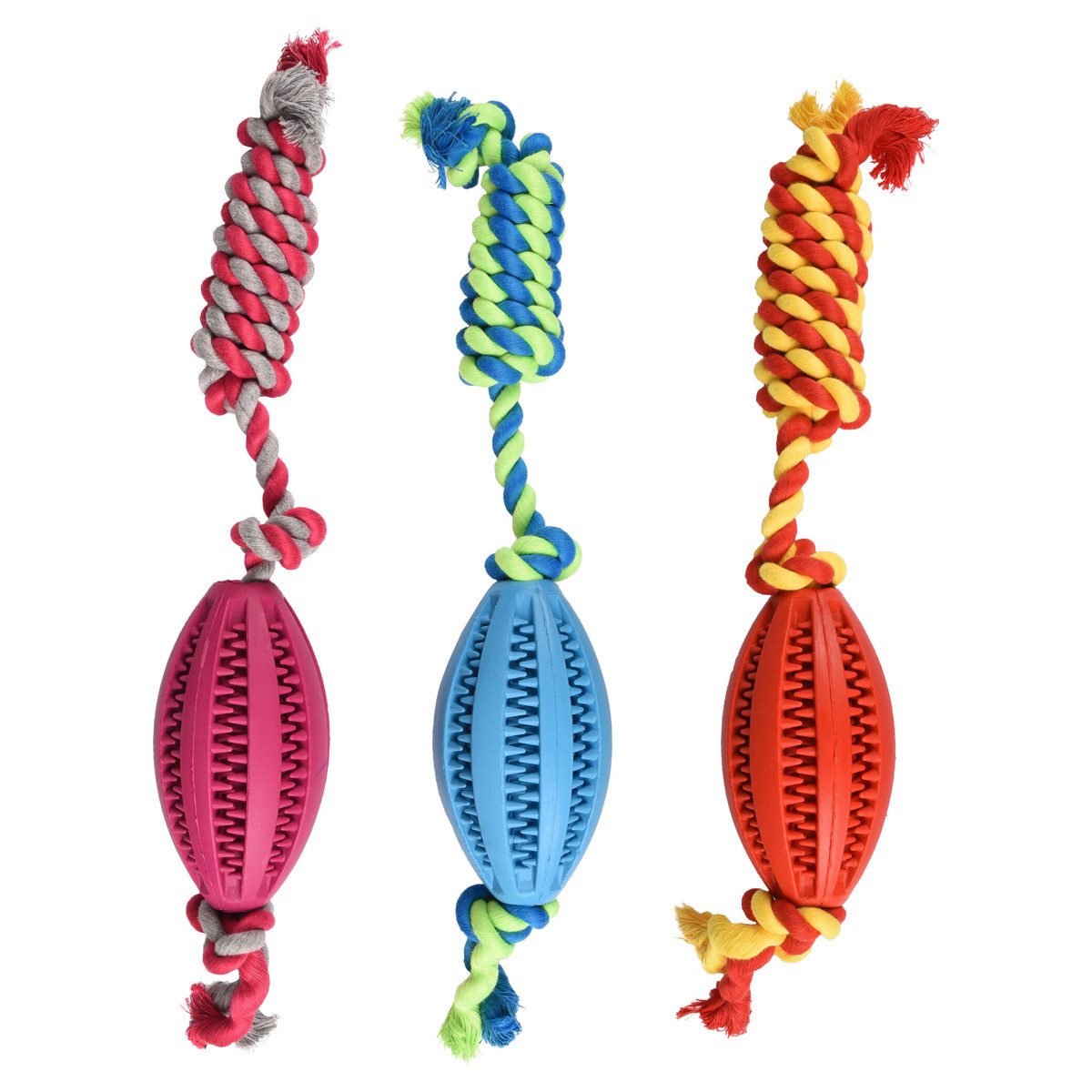 Zerrspielzeug Hundespielzeug Dental Gummi Rugbyball mit Seil