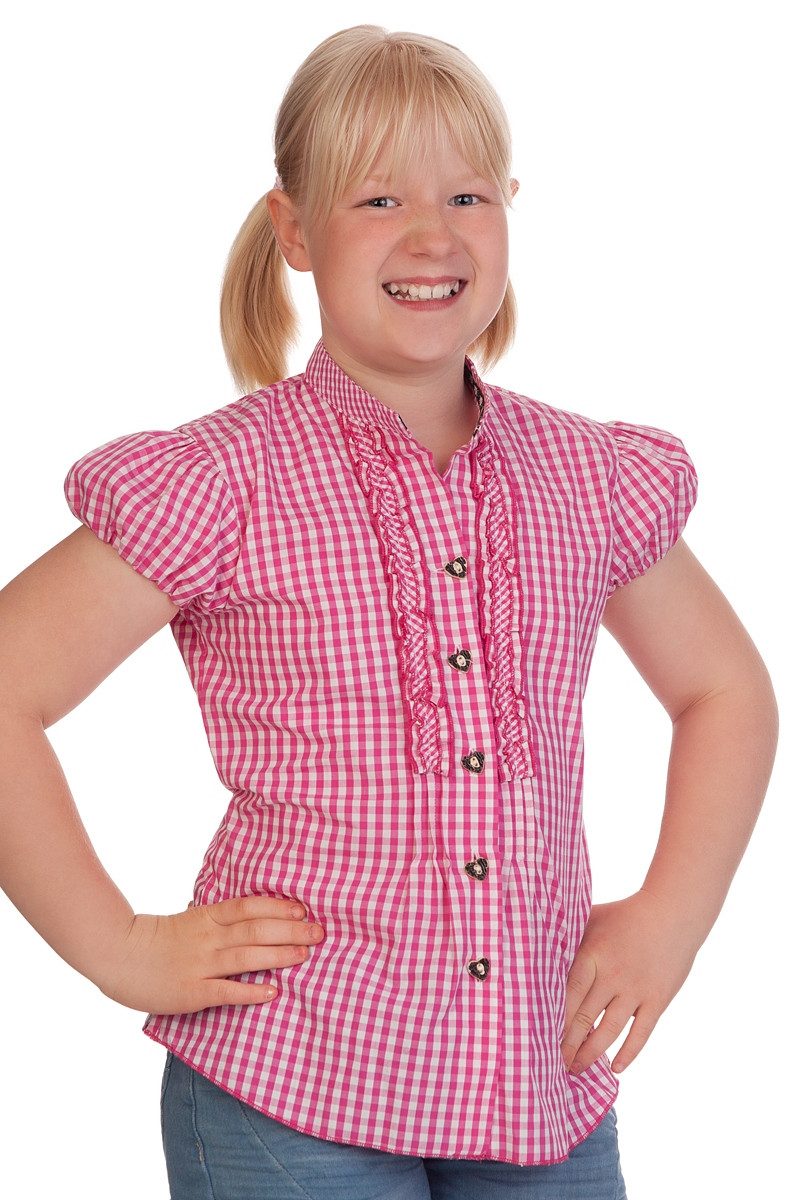 Trachtenbluse Mädchen Bluse - DORI - türkis, pink