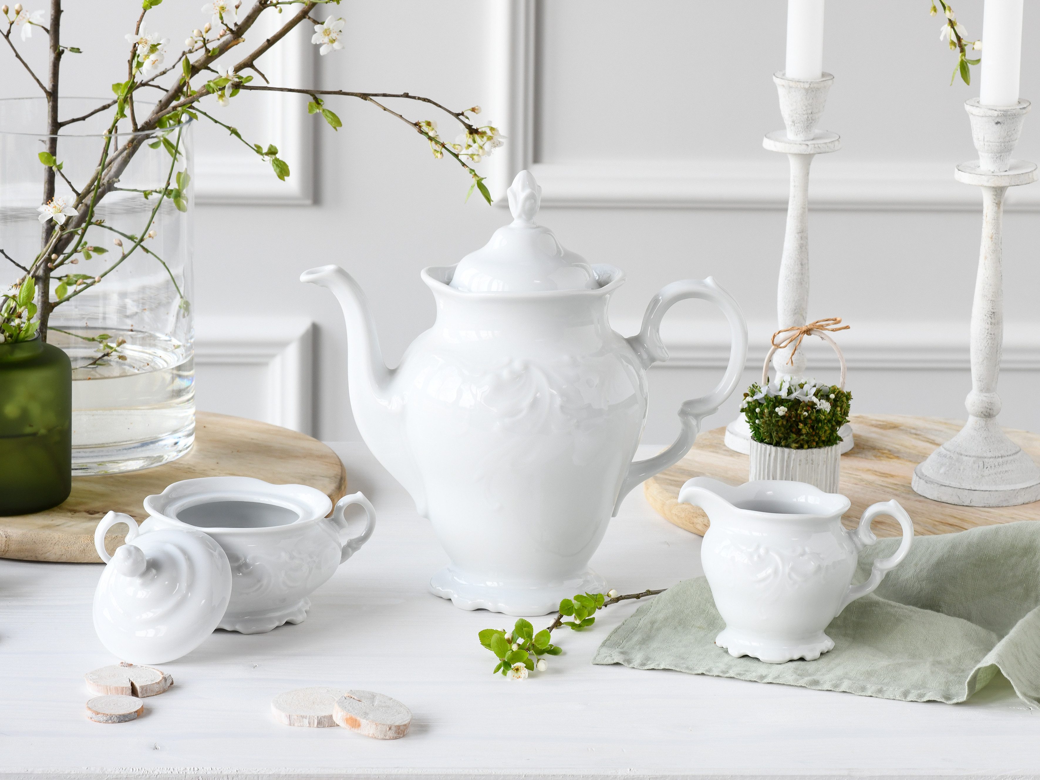 CreaTable Milch- und Zuckerset Frederike Weiss, Kaffeegarnitur 3-tlg. (3-tlg), 1 Personen, Porzellan, Klassisch, Zeitlos