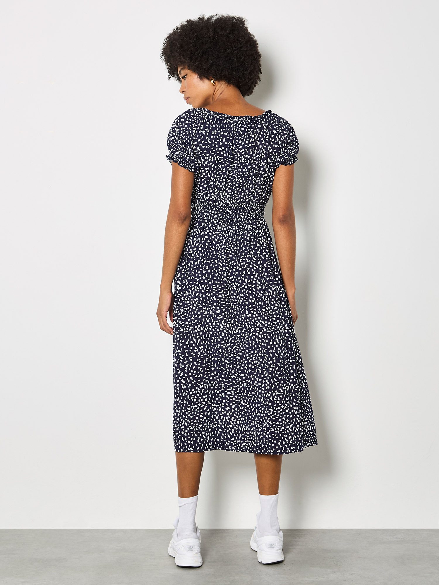 Apricot Druckkleid Midi-Kleid im Milchmädchen-Stil mit Muster