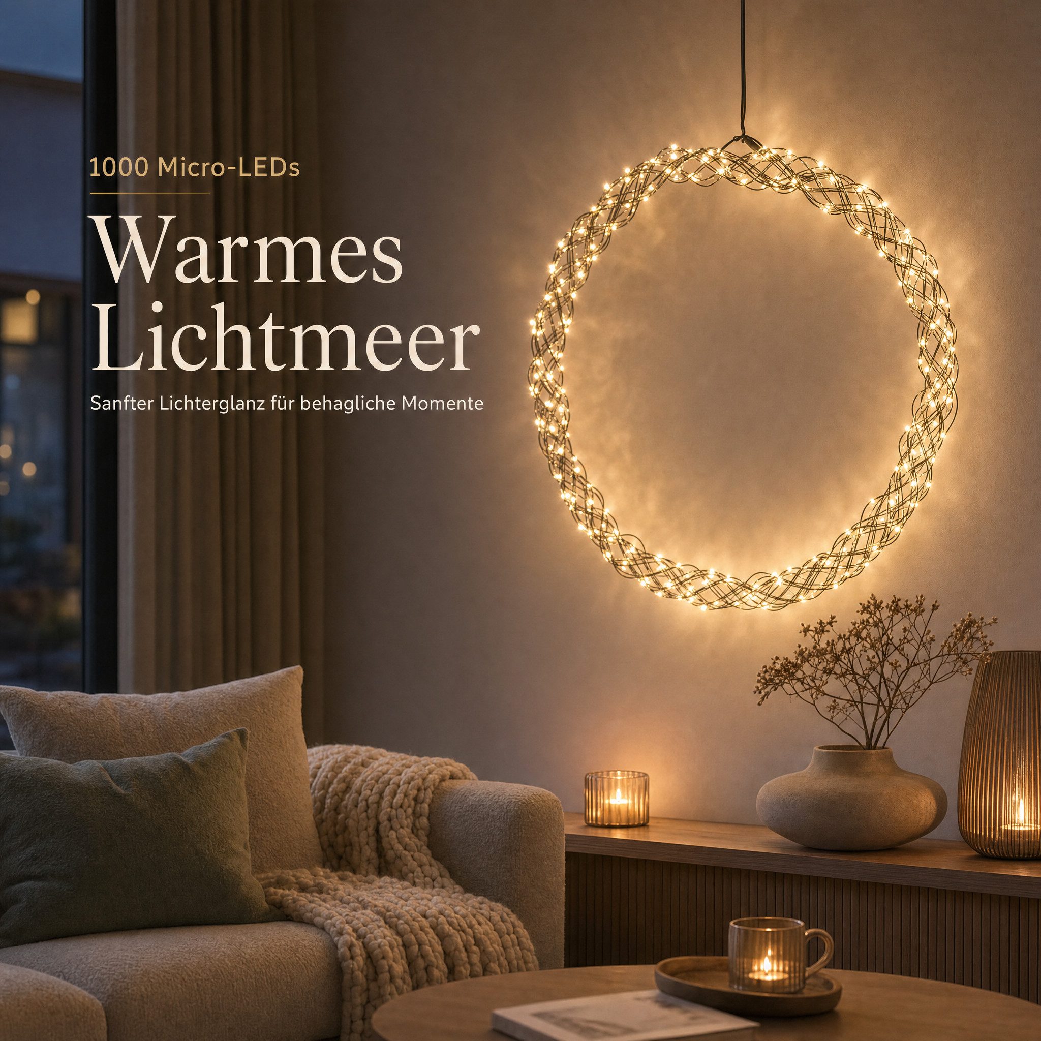 Northpoint Dekokranz XXL LED Lichtkranz 50cm 1000 LEDs Timer IP44 – Bild 2 von 5