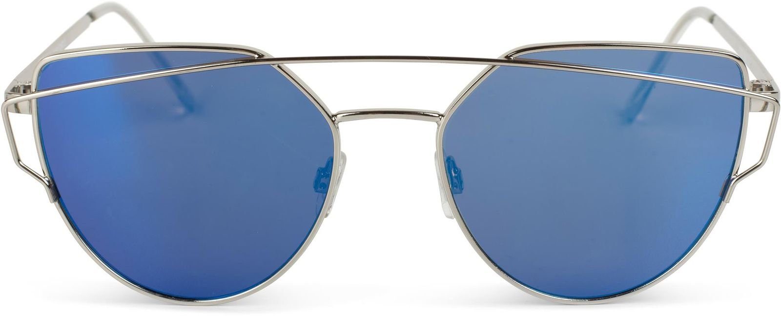 Glas Sonnenbrille / (1-St) Verspiegelt Blau verspiegelt Gestell Silber styleBREAKER