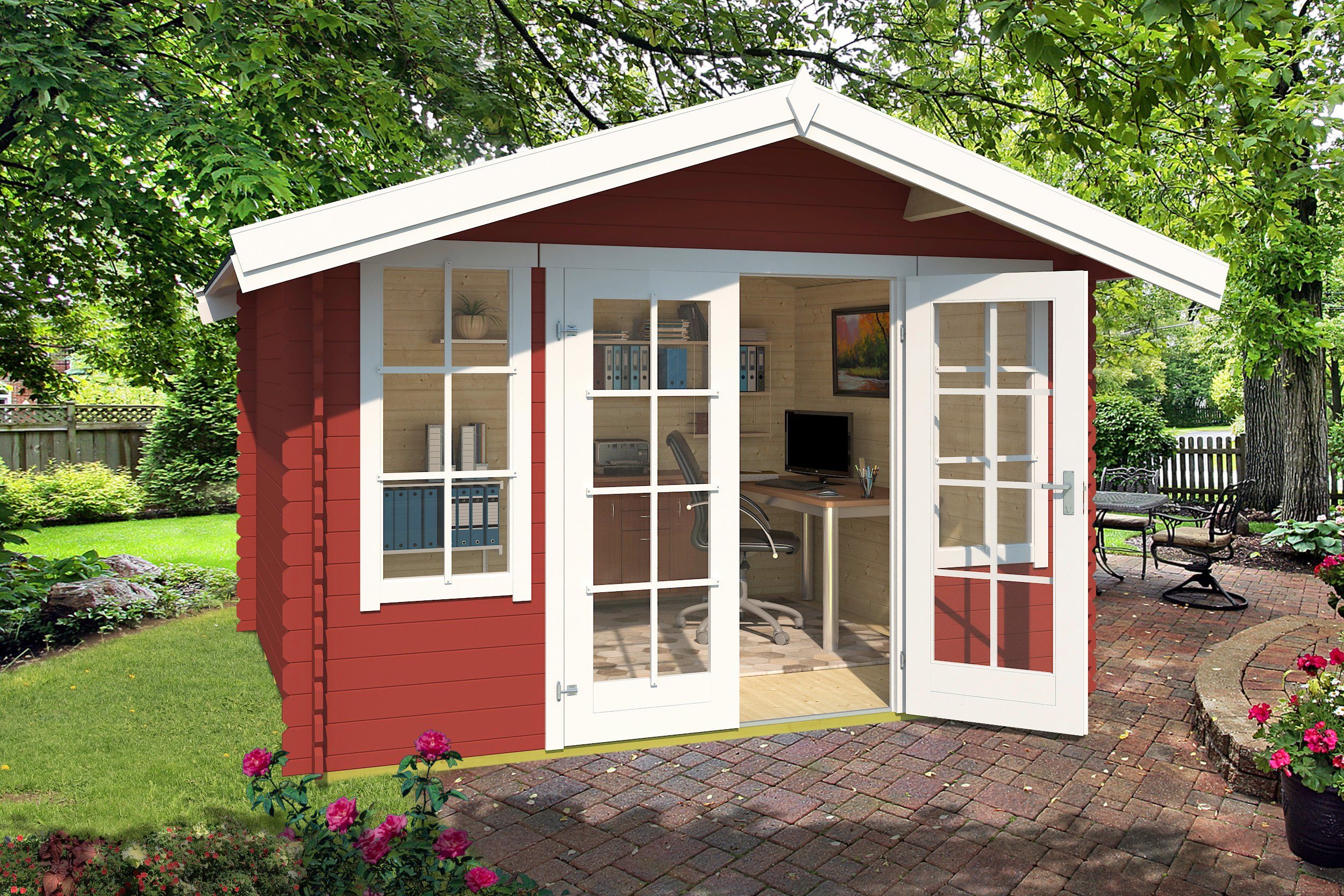 LASITA MAJA Gartenhaus Robin 280, BxT: 350x400 cm, Blockbohlenhaus 28mm, Fundamentmass 3300x2800, Schwedenrot