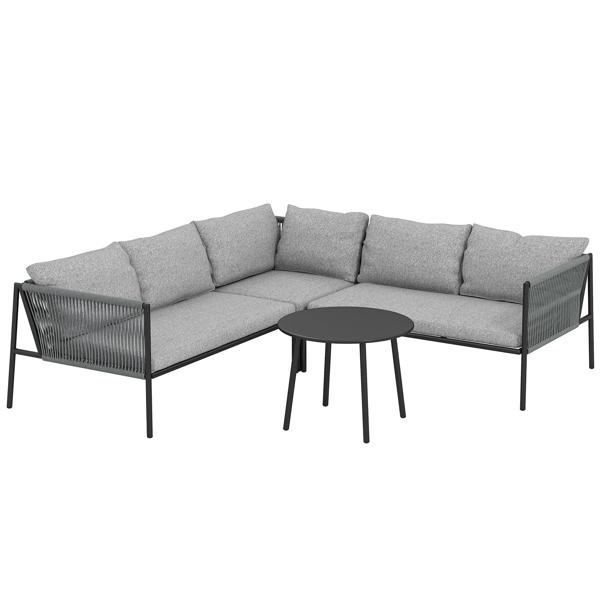 Outsunny Sitzgruppe mit Ecksofa, Tisch, Kissen, (4 teiliges Lounge-Set, 4-t günstig online kaufen