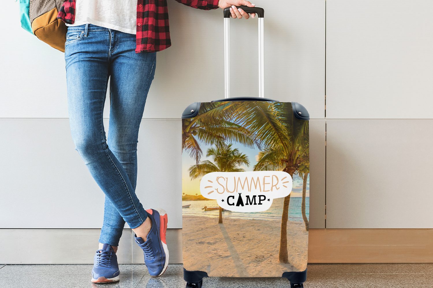 MuchoWow Handgepäckkoffer Sommer Palmen, Sprichwörter Camp Ferien, Reisekoffer mit rollen, 4 für - Reisetasche Handgepäck - - Trolley, Rollen