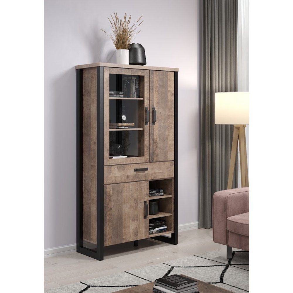 trendteam Vitrine Emile Vitrinenschrank Standvitrine Glasvitrine Braun/Schwarz 106x 95x45cm