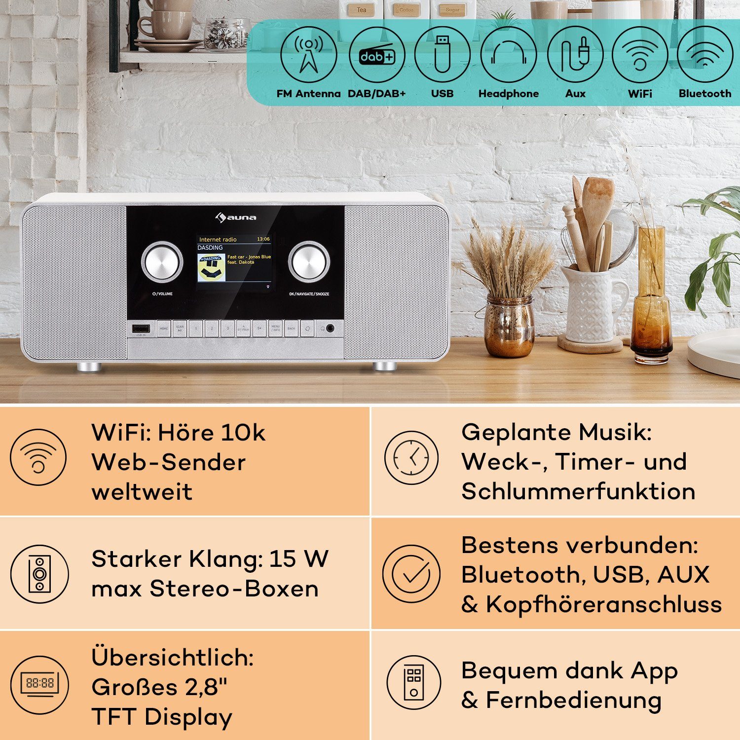 Auna Connect 120 MKII Radio 10 Weiß (DAB+;UKW, W)