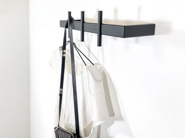 kommod Garderobenhalter LOTTA, Garderobenhaken, Wandhakenleiste – 10 x 40 x 10 cm – Metall schwarz