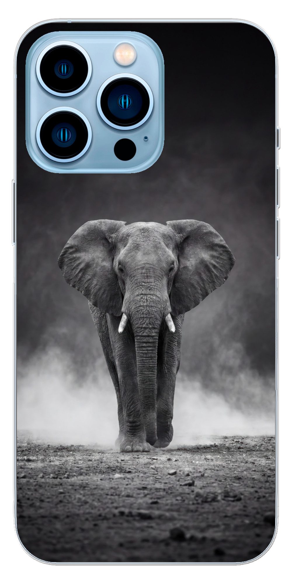 MuchoWow Handyhülle für Apple iPhone 13 Pro Max Elefant - Schwarz - Weiß - Rauch, Smartphone-Bumper, Print, Handy Schutzhülle Dünn