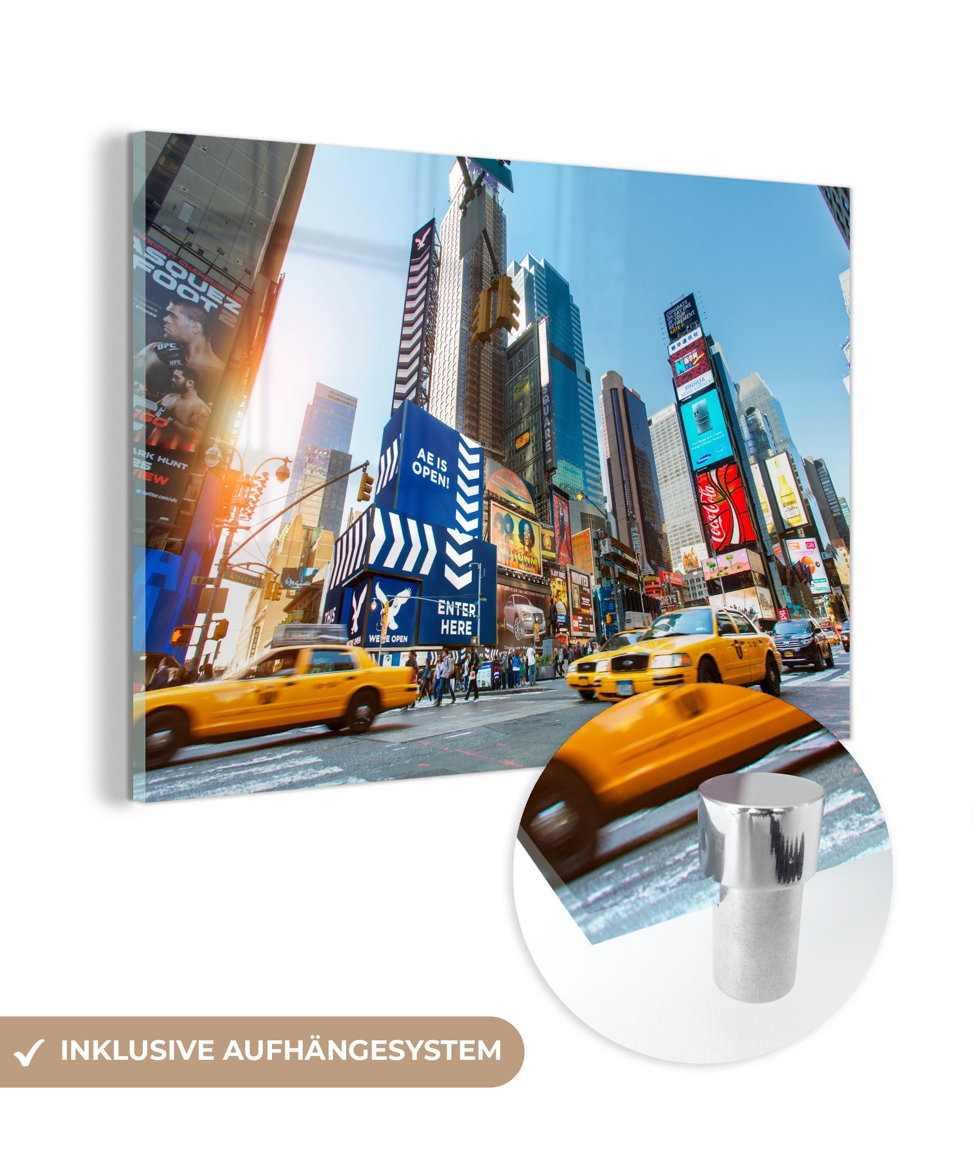 MuchoWow Acrylglasbild New York - Taxi - USA, (1 St), Acrylglasbilder Wohnzimmer & Schlafzimmer