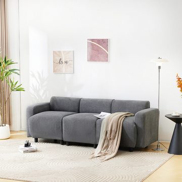 HAUSS SPLOE Sofa modernes Design, 3-Sitzer-Sofa mit Dekokissen, Armlehnen, Grau