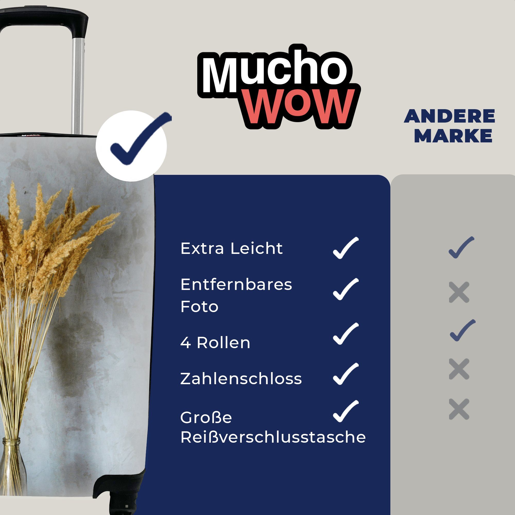 für Handgepäckkoffer Reisetasche Rollen, mit Handgepäck Stilleben, MuchoWow - Blumen - 4 rollen, Getrocknete Trolley, Vase Reisekoffer Ferien,