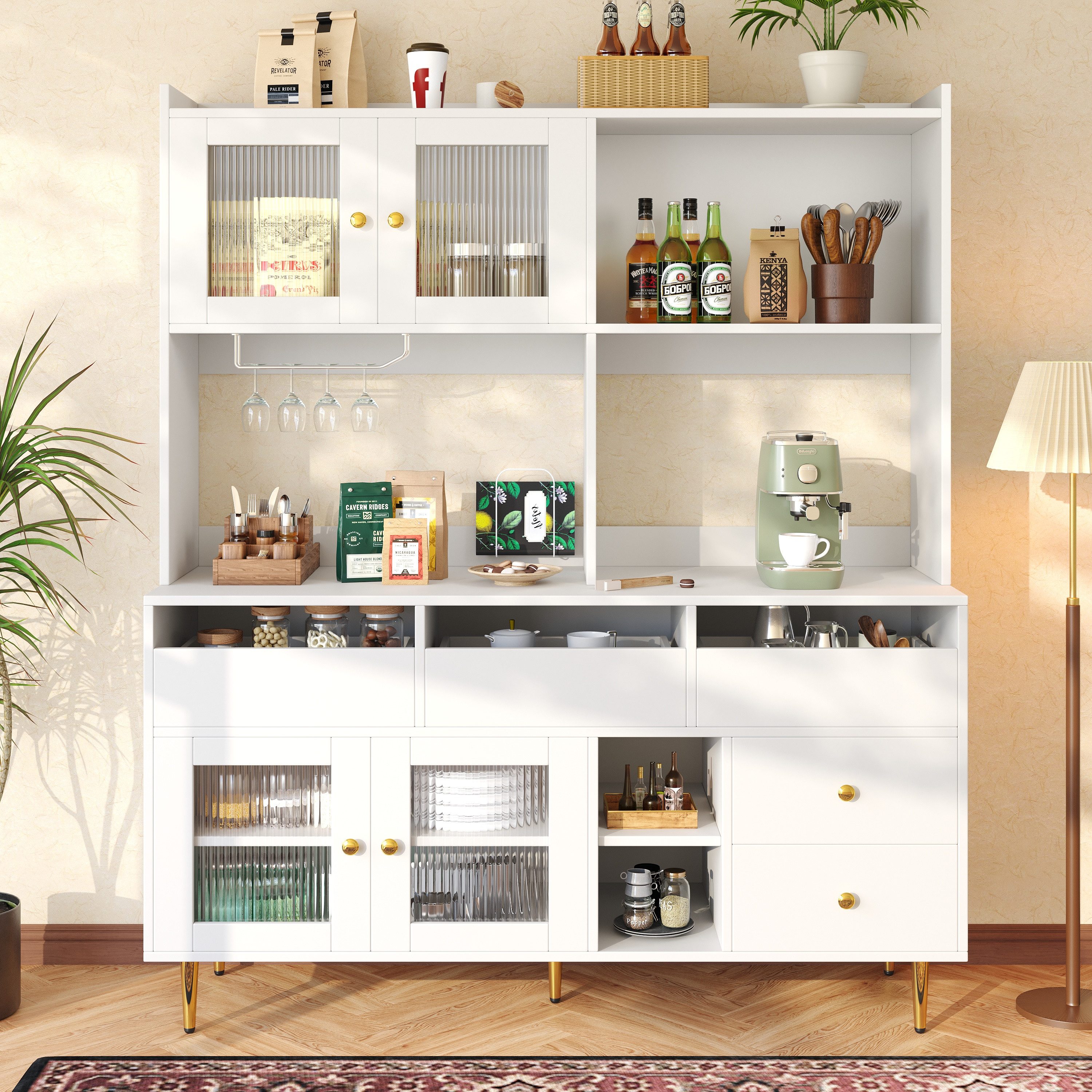 Flieks Hochschrank Küchenbuffet (145x39x171 cm, 1-St) Küchenschränke mit Ar günstig online kaufen