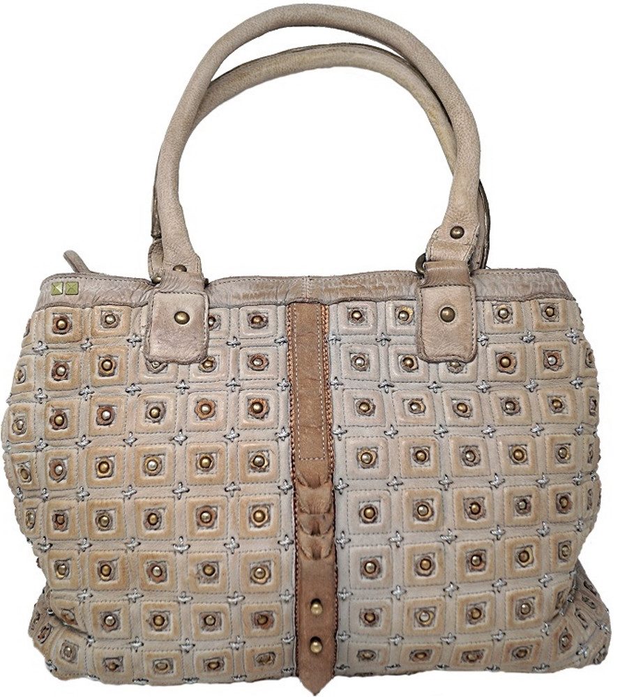 Desiderius Handtasche DESS1701-36, Silvana Lederhandtasche mit Karomuster, Lederschnalle mittig, ausgestanzte Lederblümchen