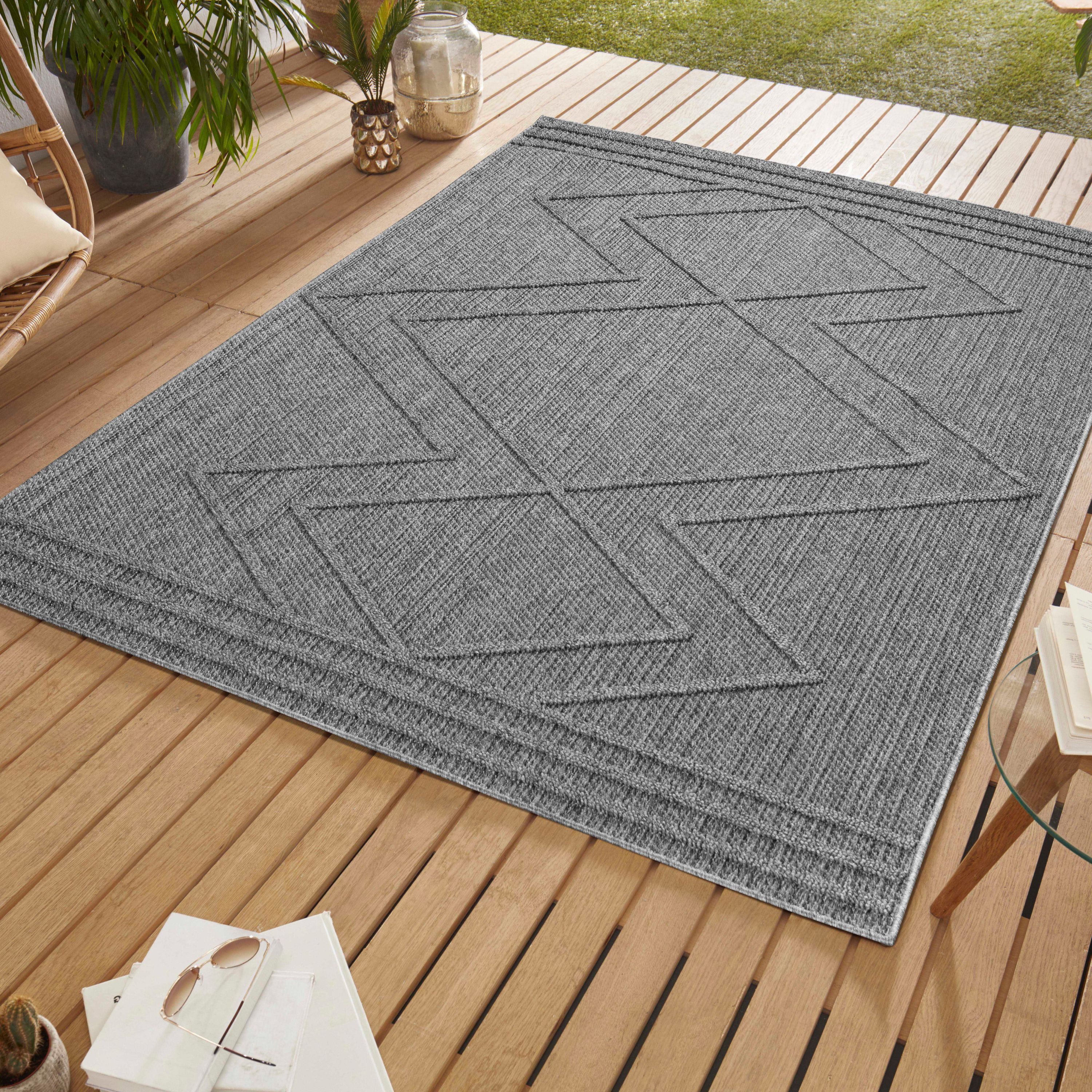 SIMPEX24 Outdoorteppich Boho Design, Läufer, Höhe: 8 mm, In& Outdoor Teppich Grau Boho Design für Küchen Balkon Terrasse Garten